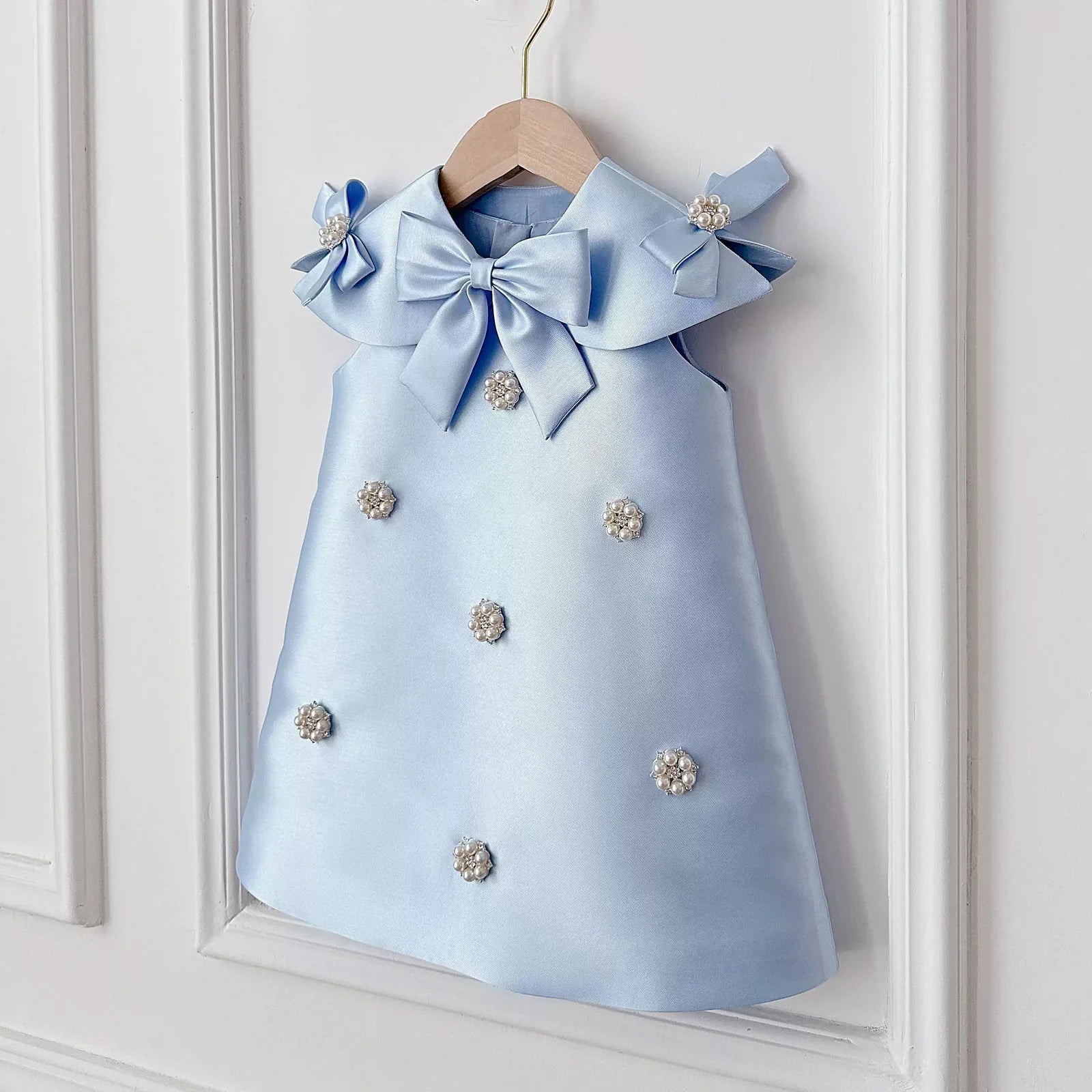 Eden Elegant Blue Gown – Premium Mikado Taffeta with Detachable Collar and Decorative Buttons