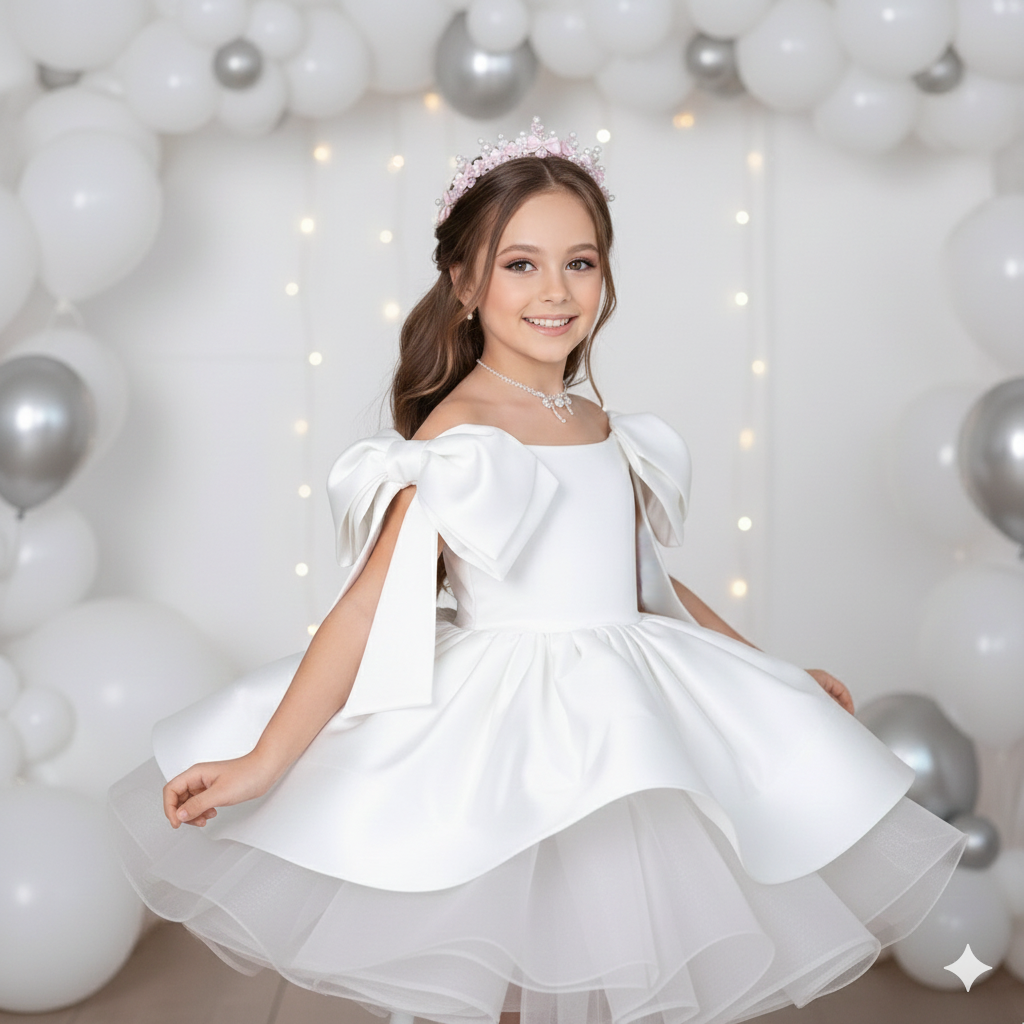 Barbie Elegant Fuchsia Tulle & Taffeta Dress for Girls – Featuring Signature Shoulder Bows