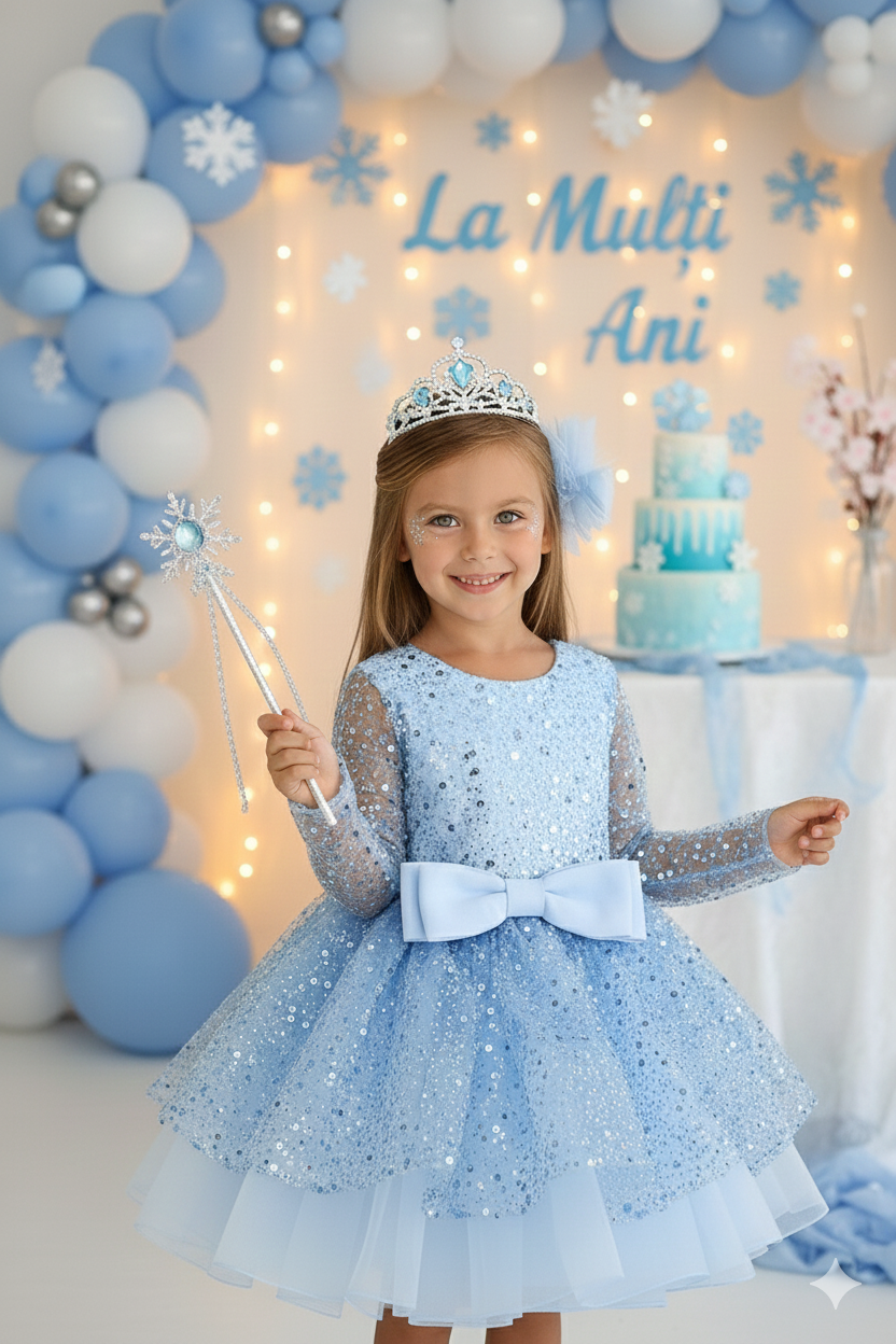 Alis Elegant Sky Blue Gown – Long-Sleeved Tulle and Lace Embroidered with Pearls & Sequins