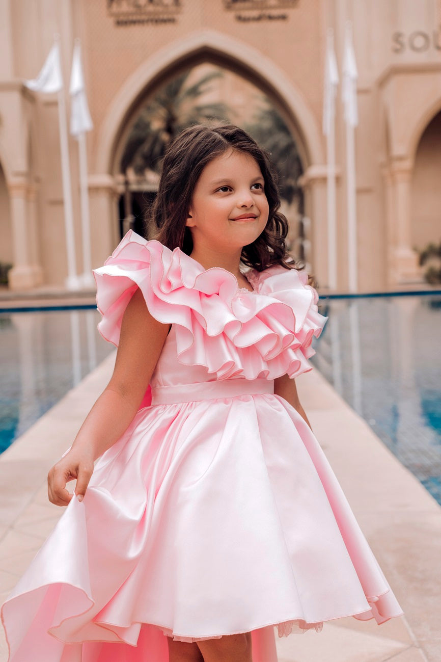 Elegant Pink Dress with Train for Girls