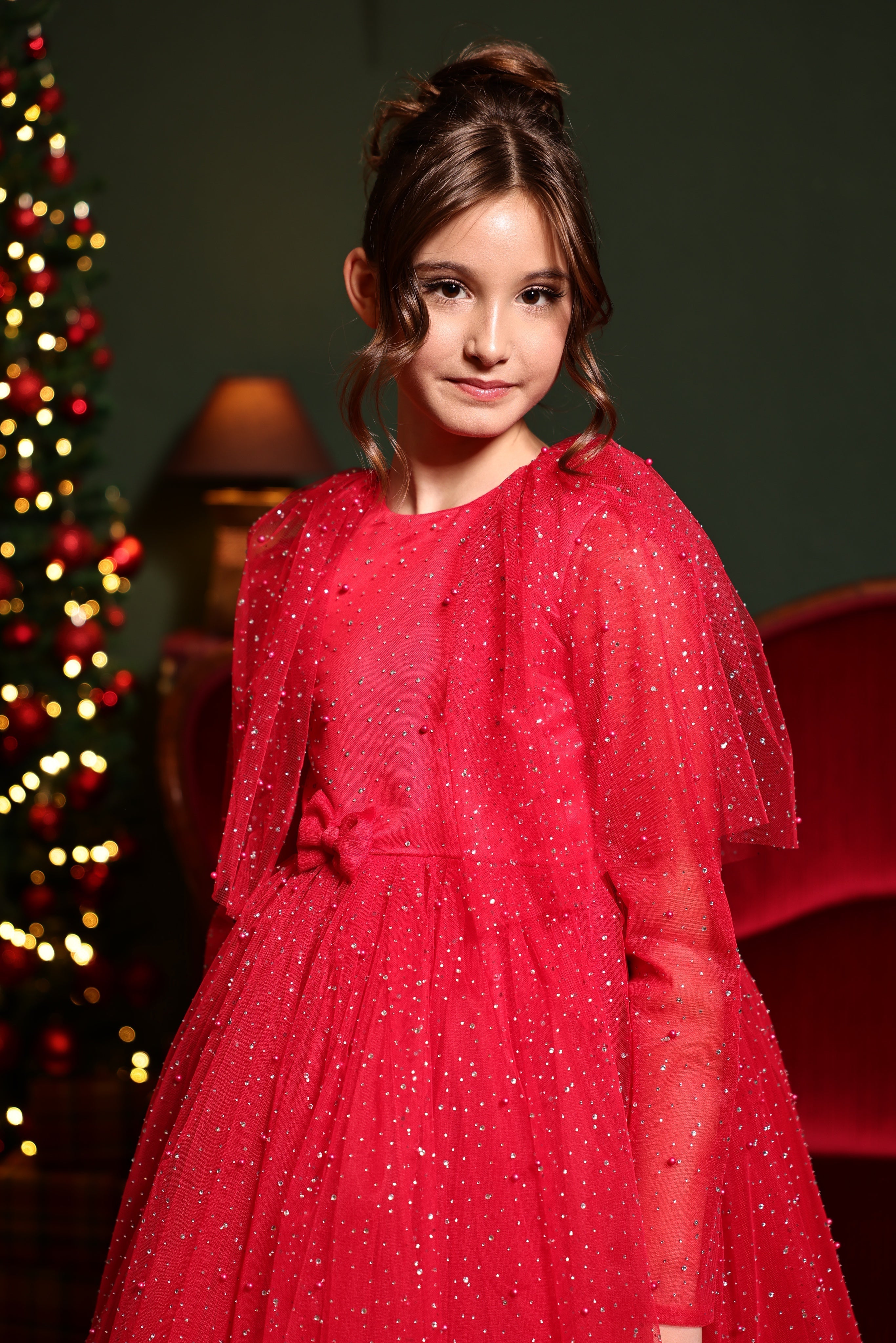 Amira Elegant White Tulle Dress for Girls – Adorned with Shimmering Crystals
