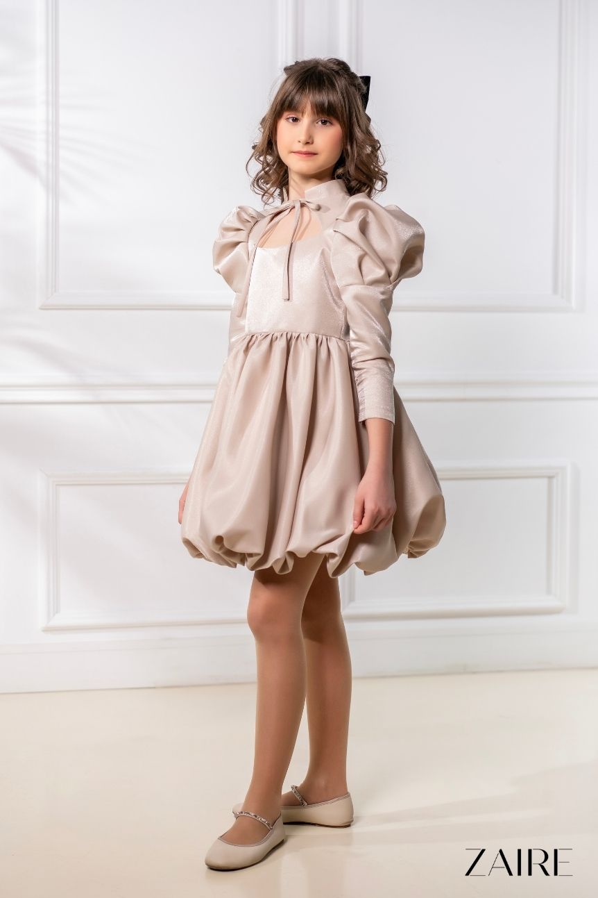 Rita Elegant Nude Ceremony Dress for Girls – Bubble Skirt and Glitter-Infused Taffeta