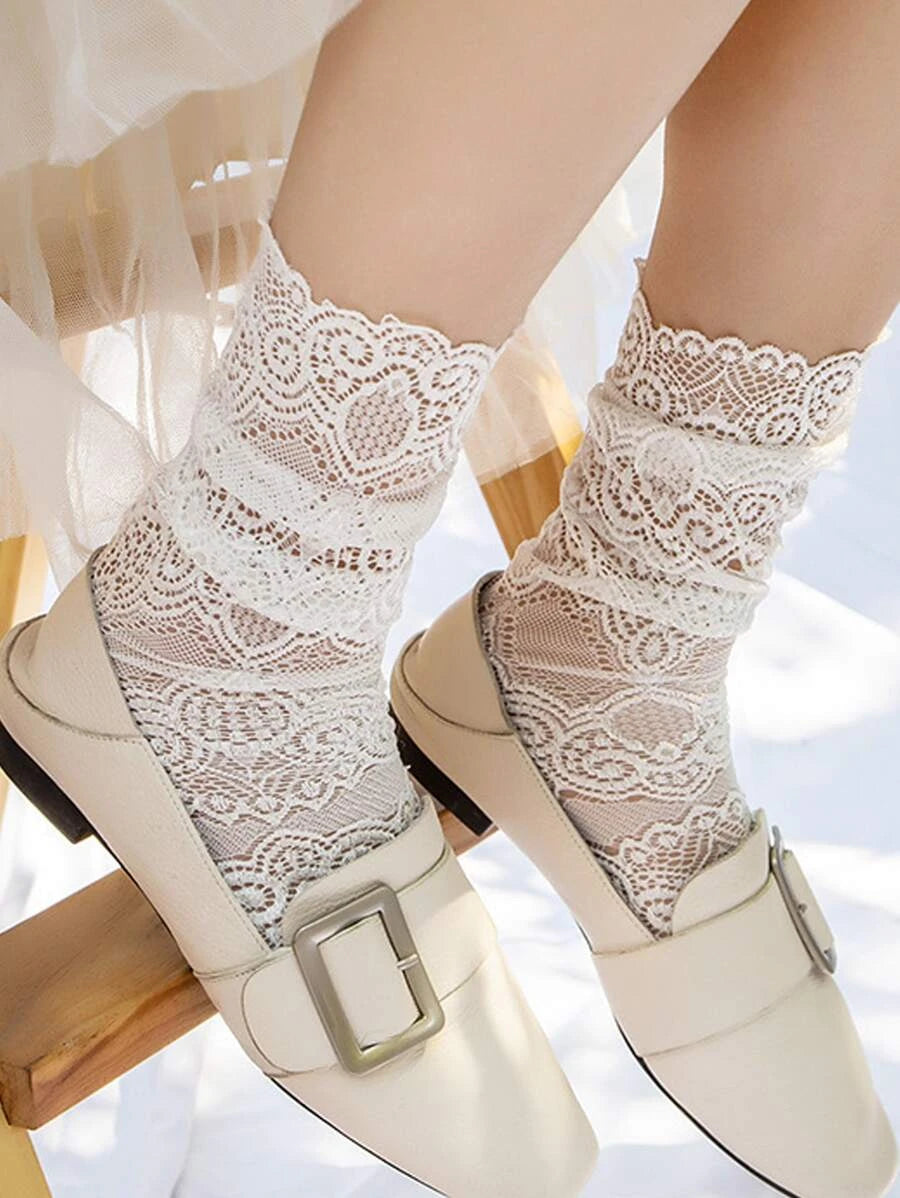 Girls White Lace Socks