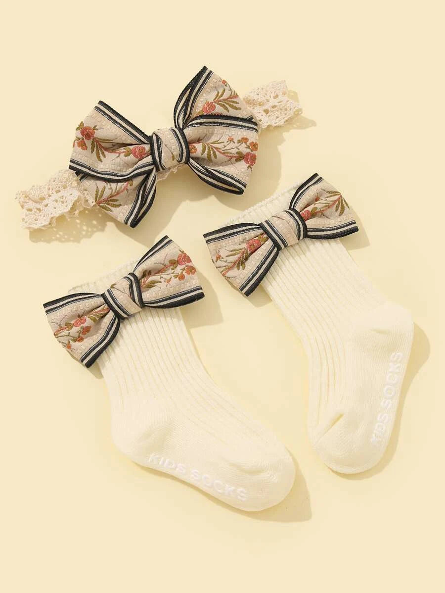 Sweet Baby Set: Bow Headband and Matching Socks