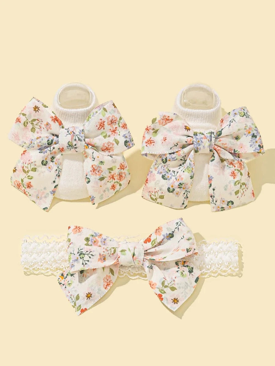 Fashion-forward Baby Accessories: Bow Headband and Matching Socks