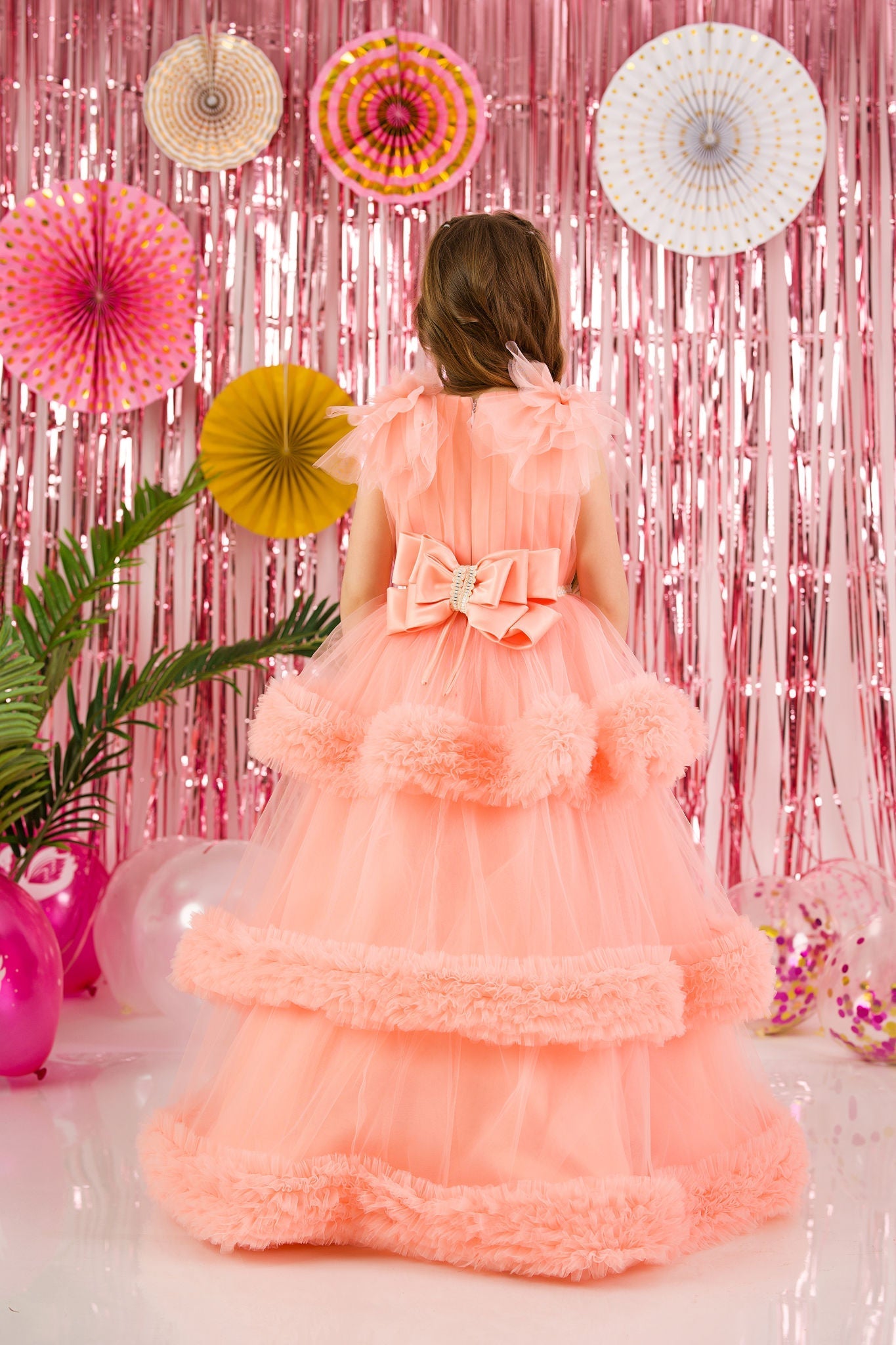 Charming Salmon Dress with Ruffles for Girls