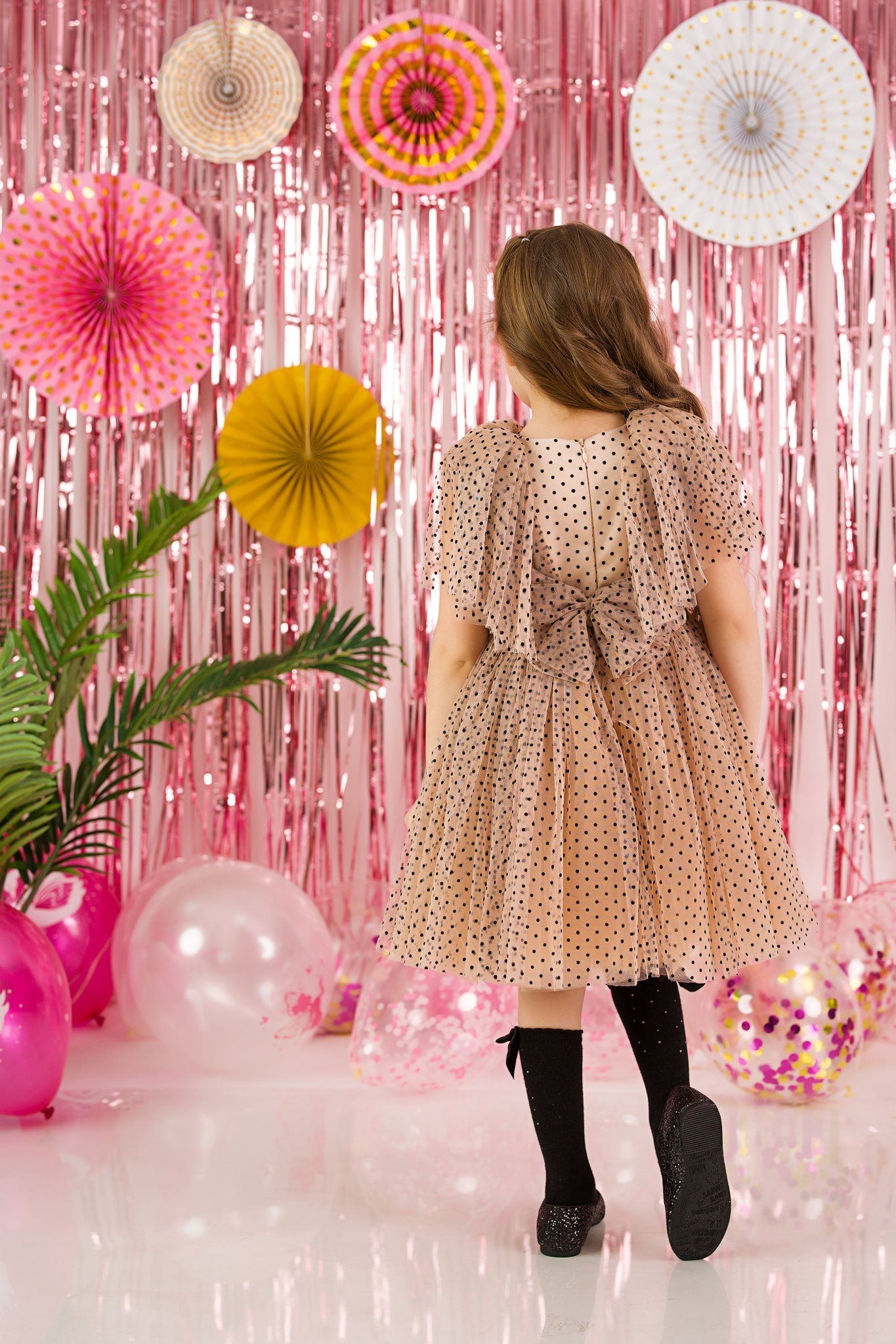 Charming Nude Polka Dot Dress for Girls
