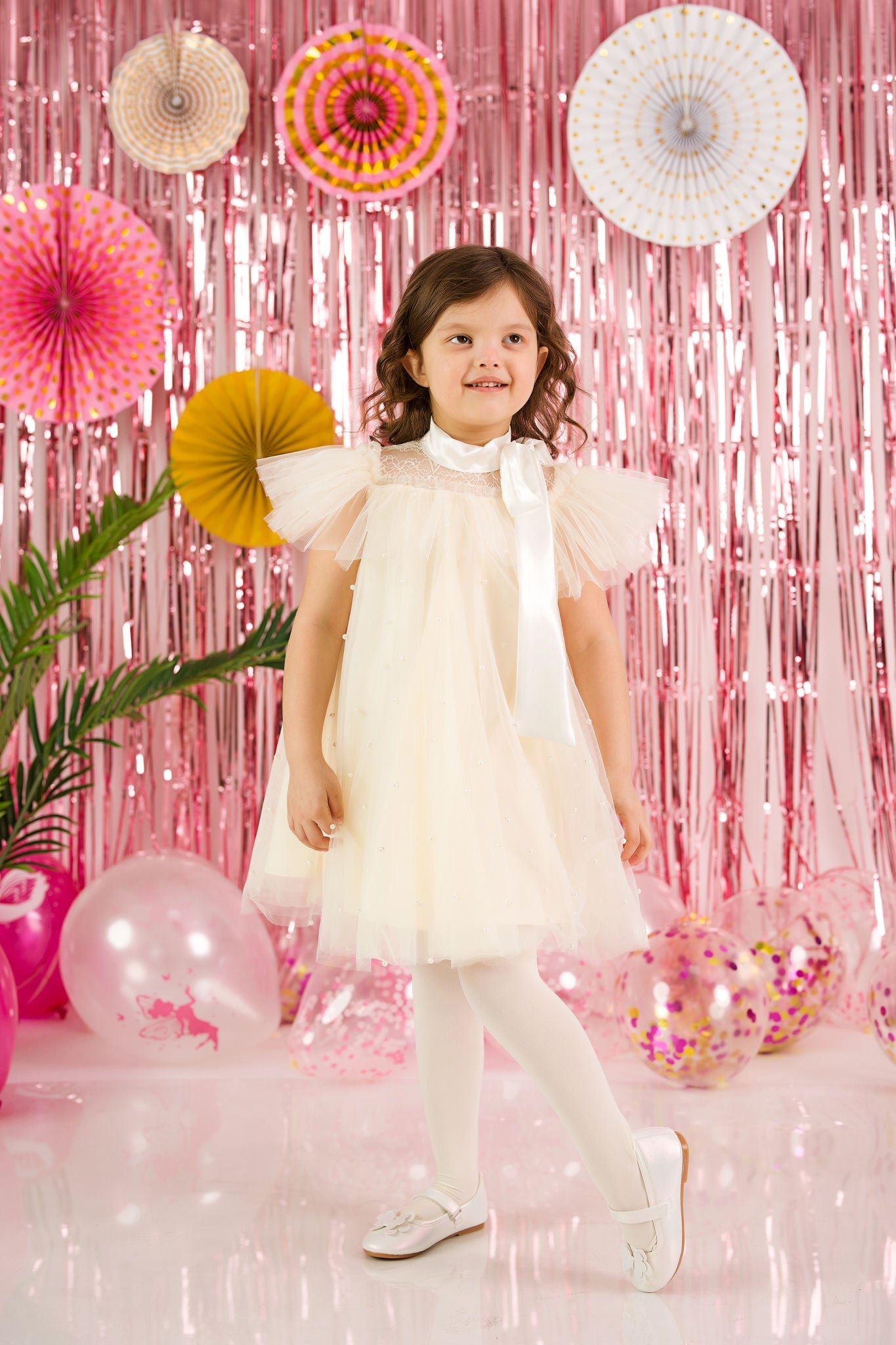 Ivory Tulle Dress with Pearls for Girls