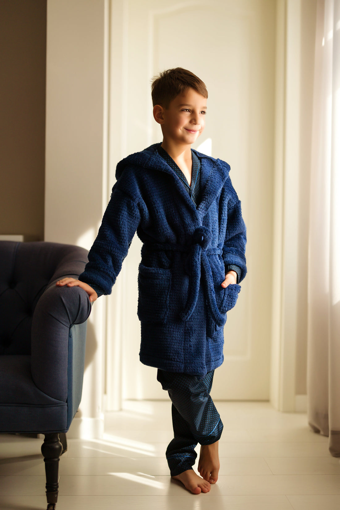Boys Navy Fleece Bathrobe