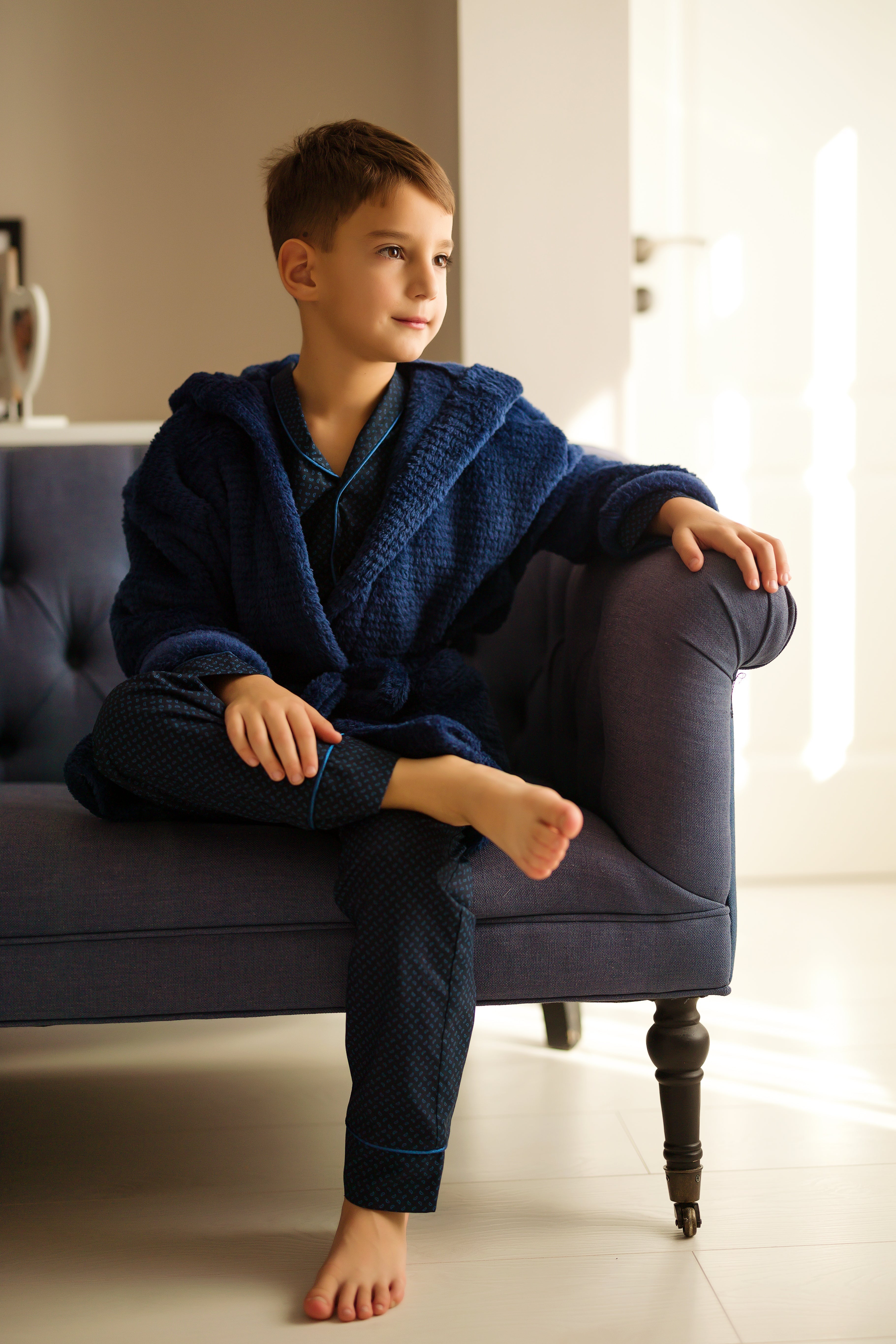 Navy Fleece Bathrobe