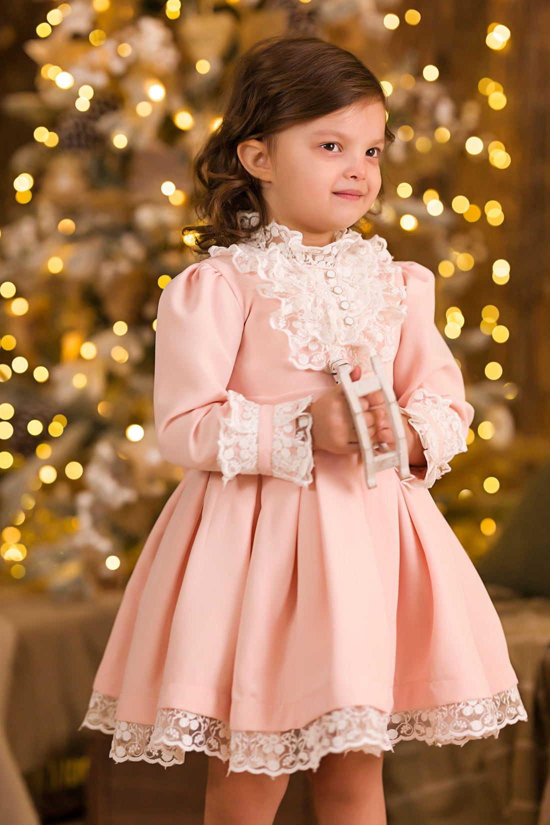 Pink Vintage Dress with Lace for Girls