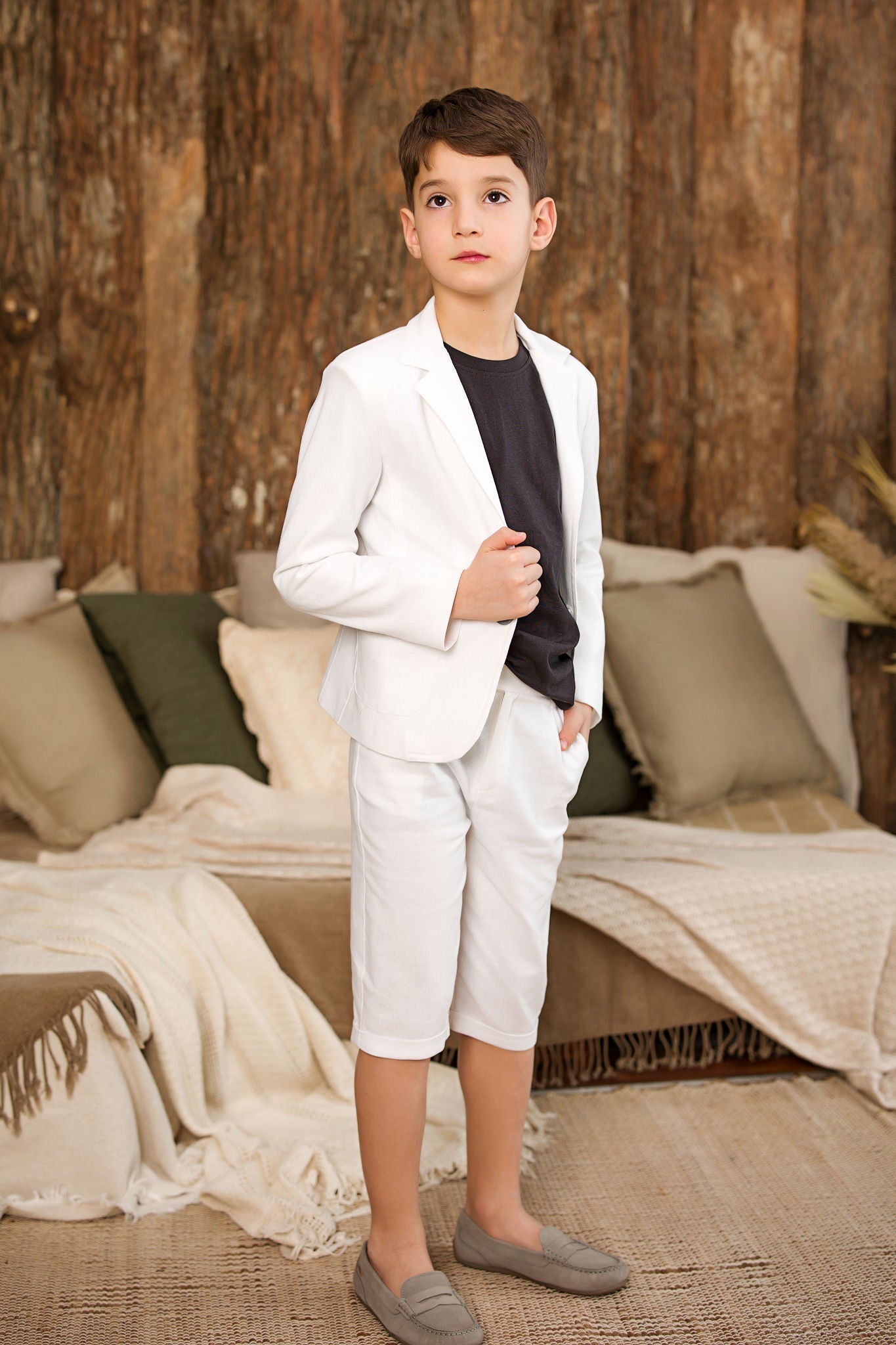 Boys White Linen Sui