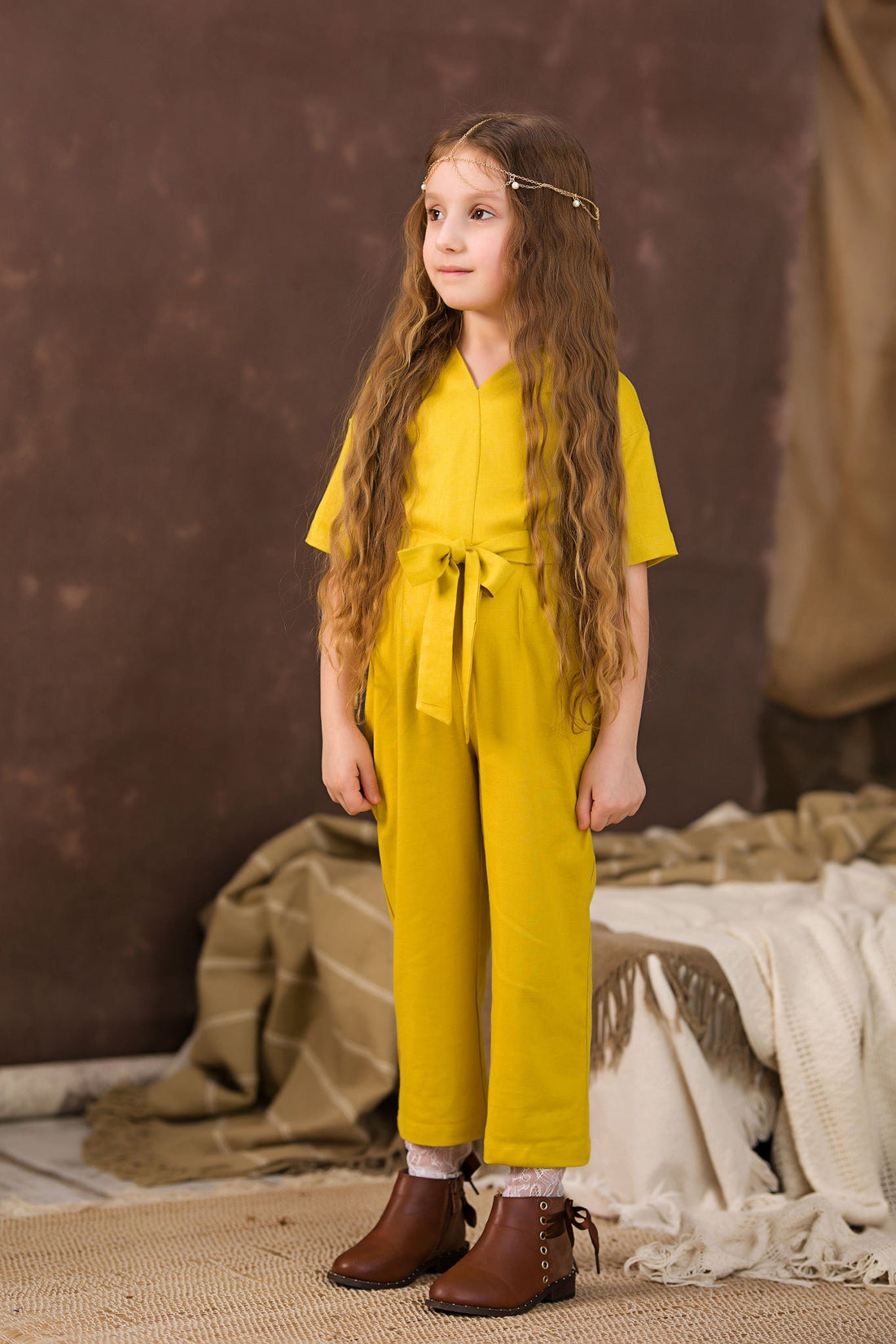 Sunny Yellow Linen Jumpsuit for Girl