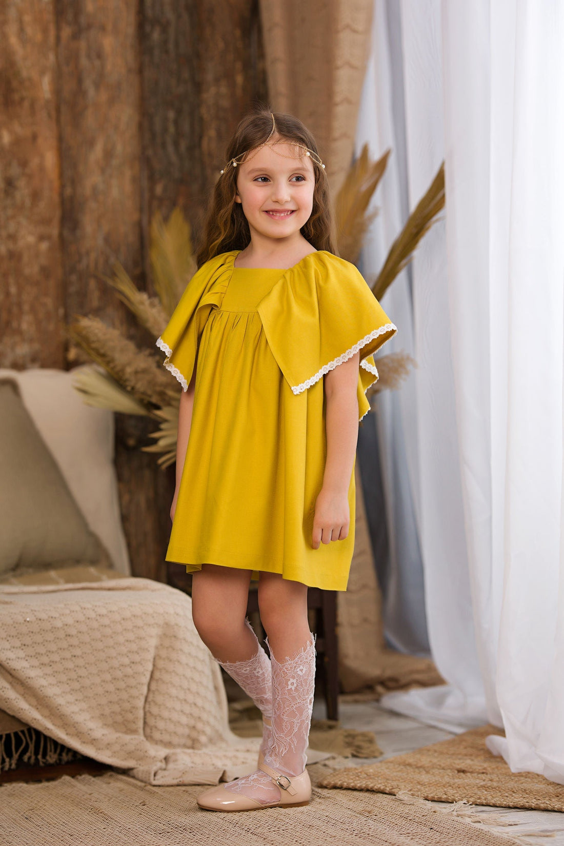 Yellow Linen Dress for Girls