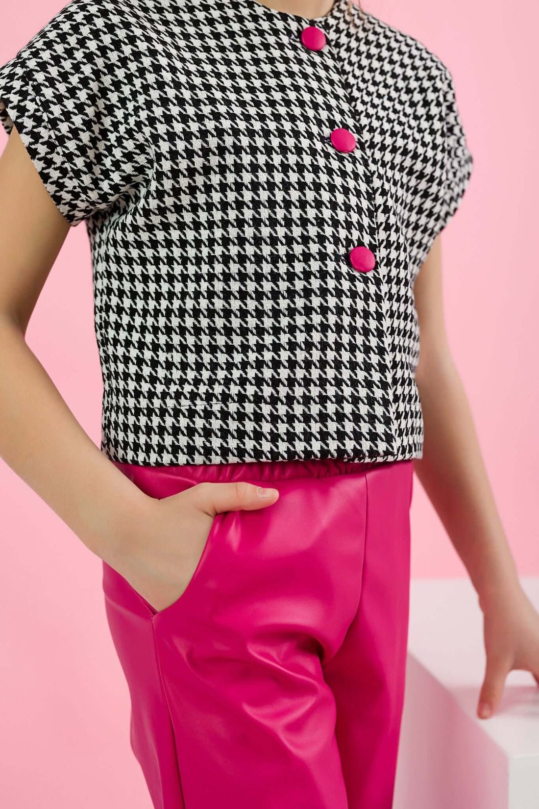 Fuchsia Faux Leather Flared Trousers