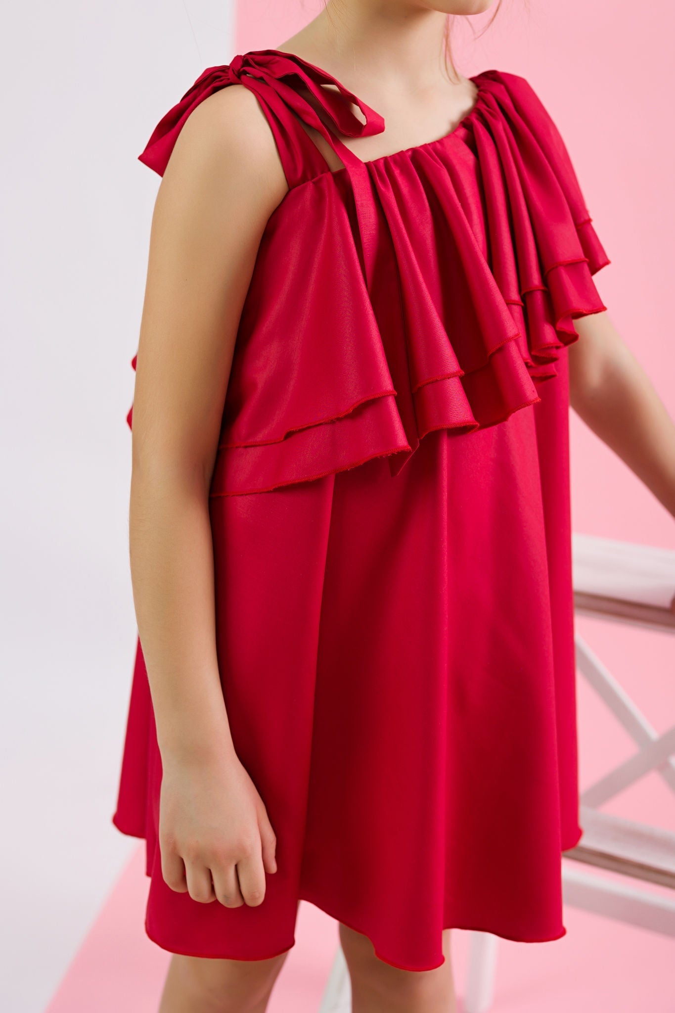 Cotton & Silk Poplin Dress in Red