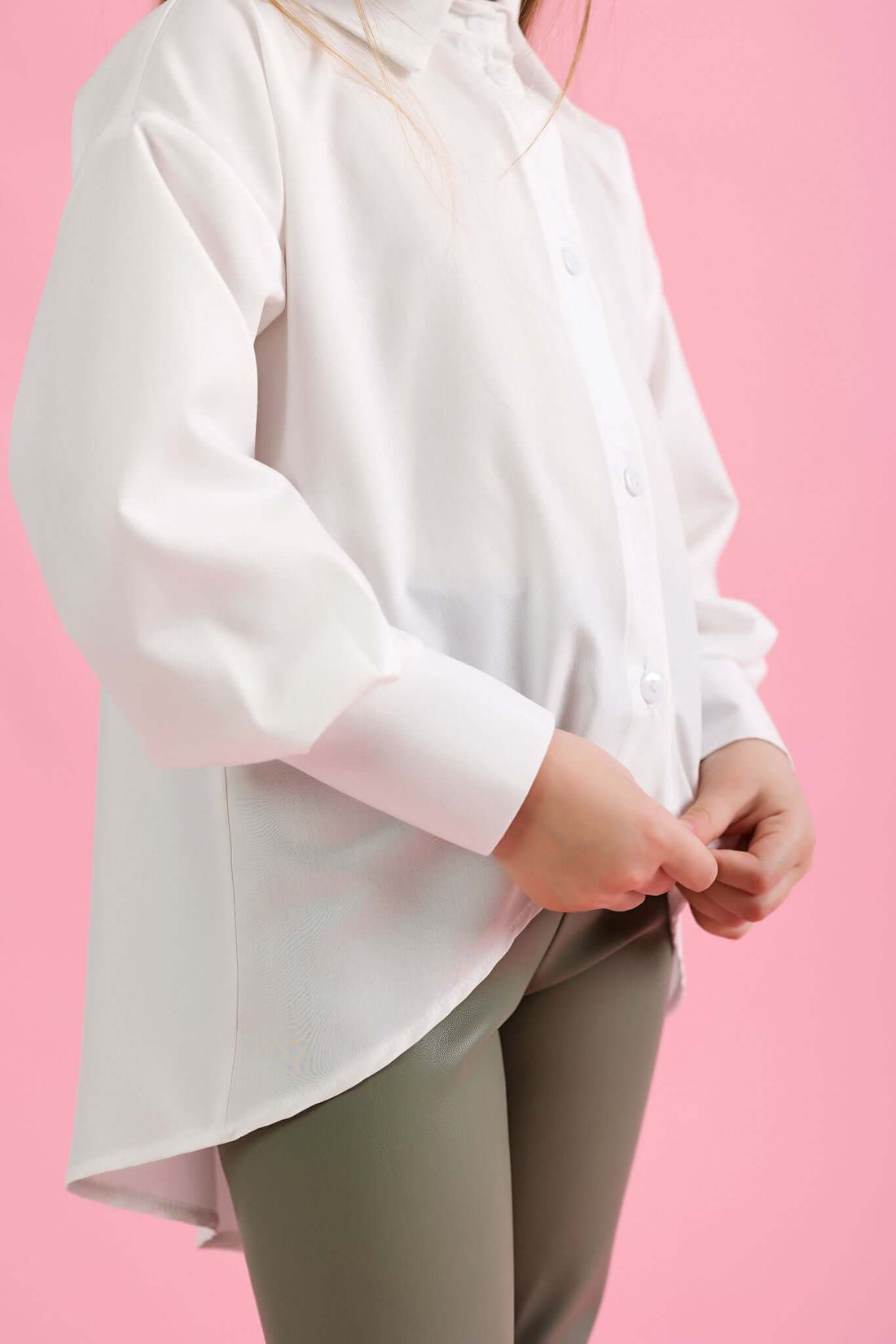 Khaki Faux Leather Trousers Set for Girls