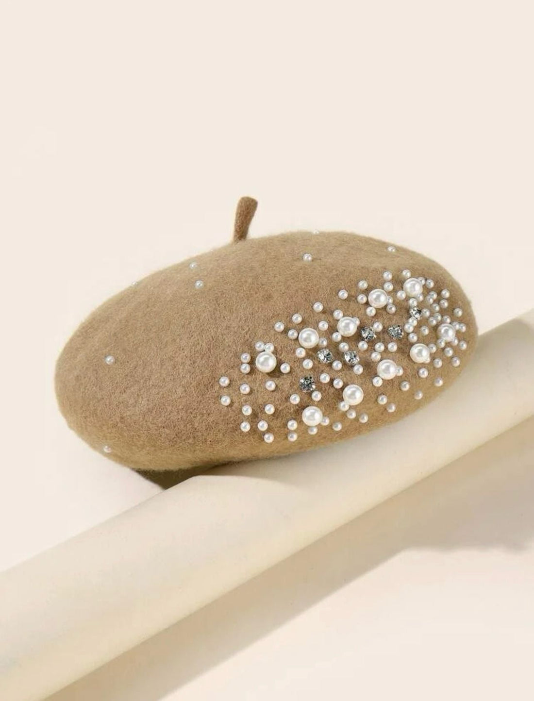 Rhinestone & Faux Pearl Decor Beret