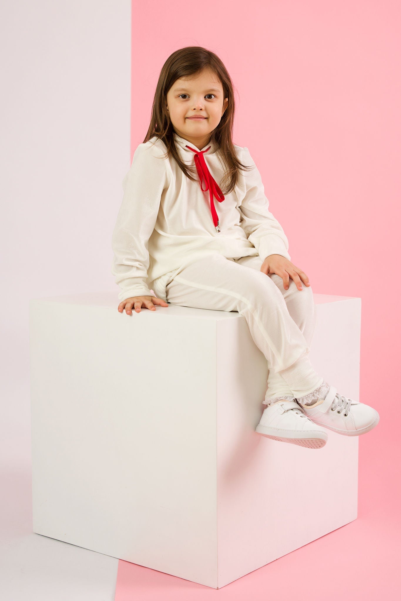 Charming Velvet Tracksuit for Girls: White