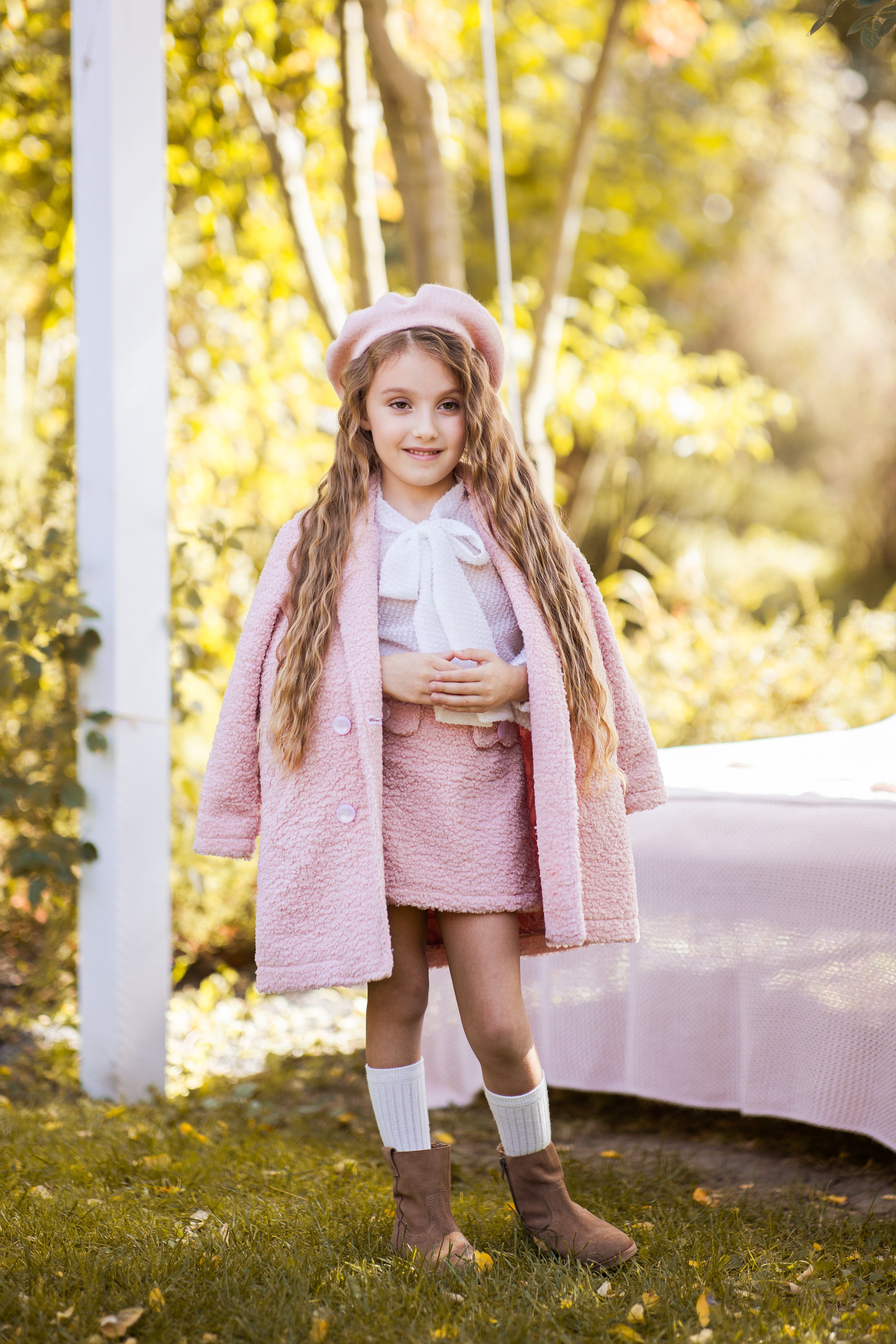 Blue Bouclé Fabric Coat