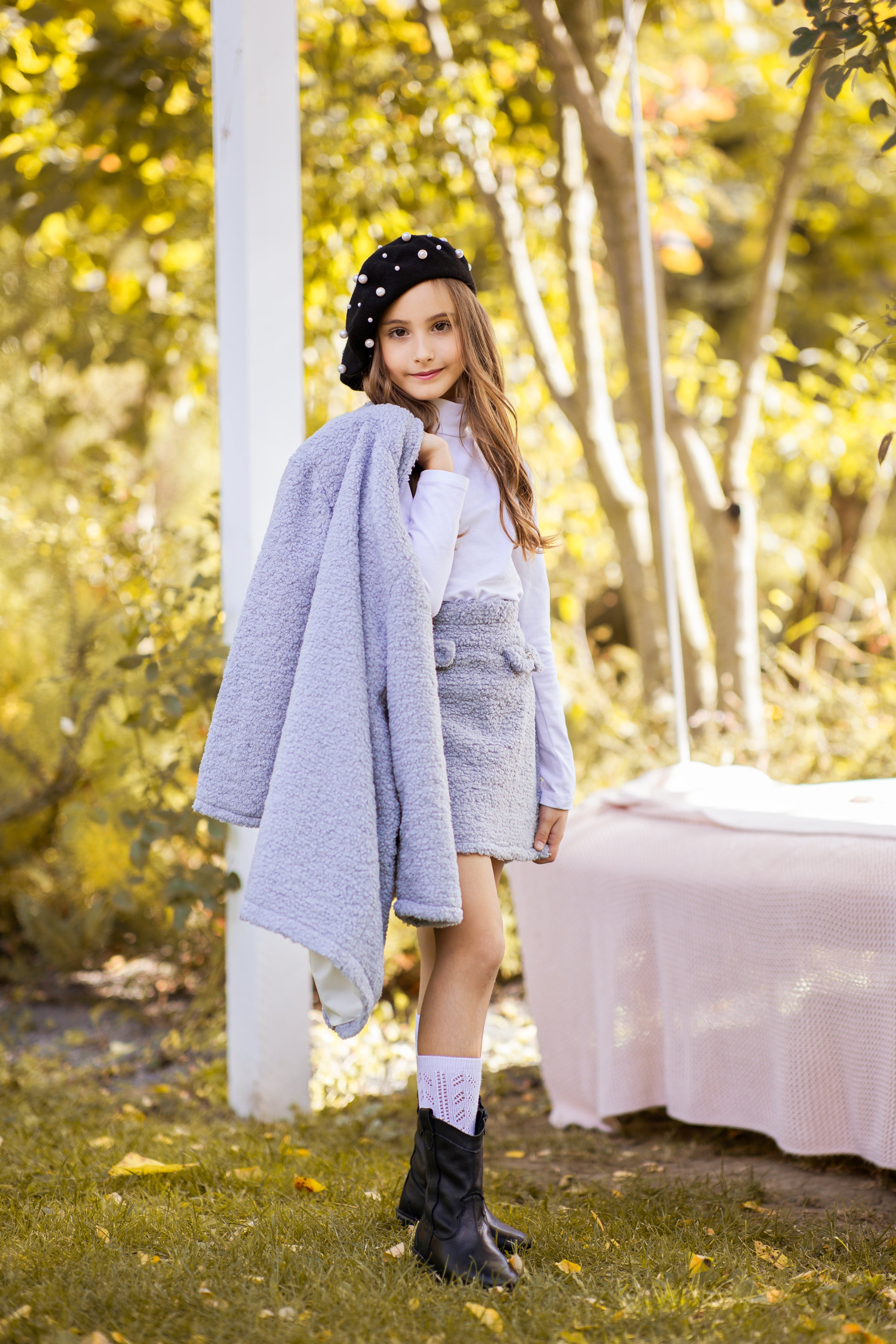 Set in Blue Bouclé Fabric