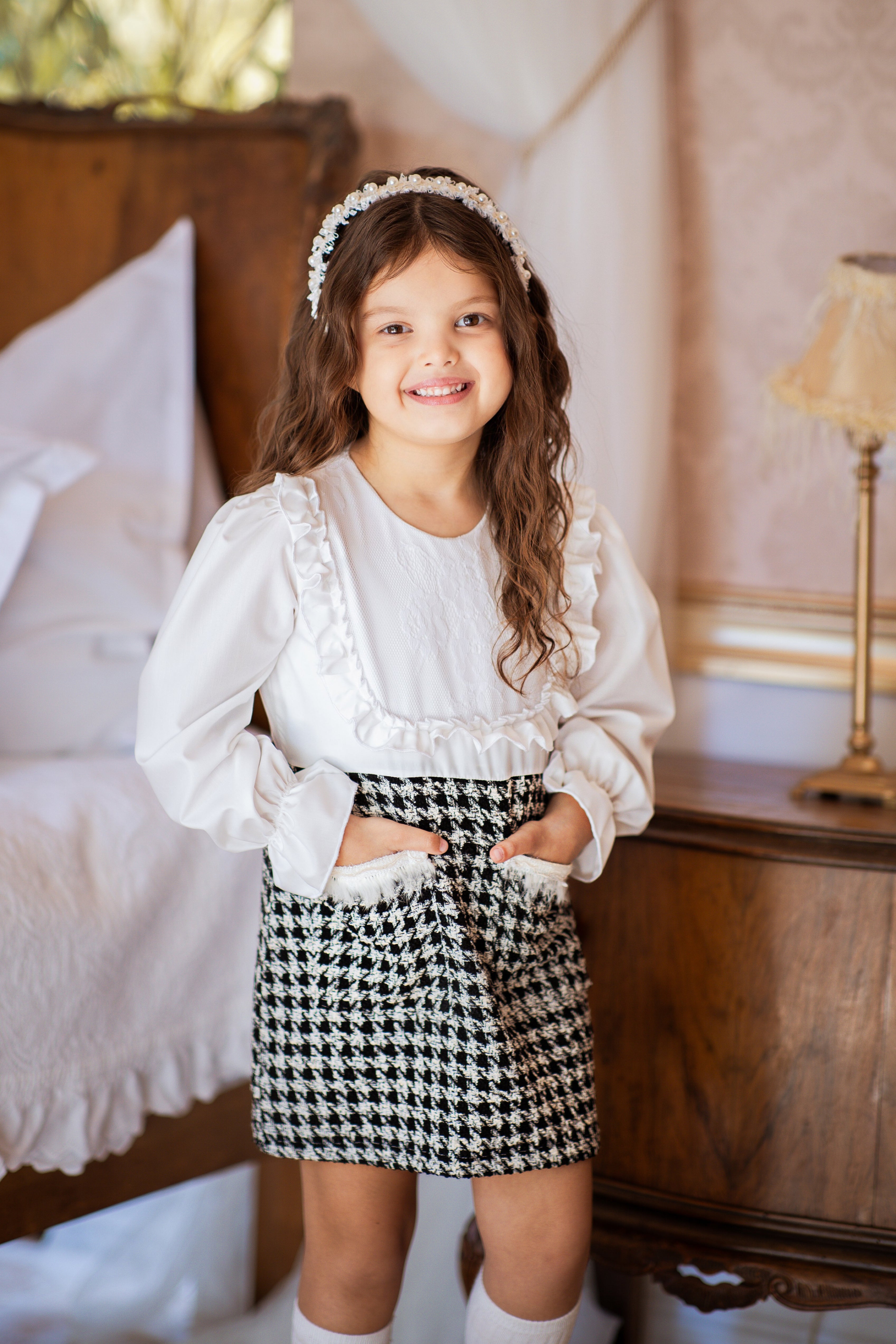 Bouclé Fabric Dress with Real Fur Details