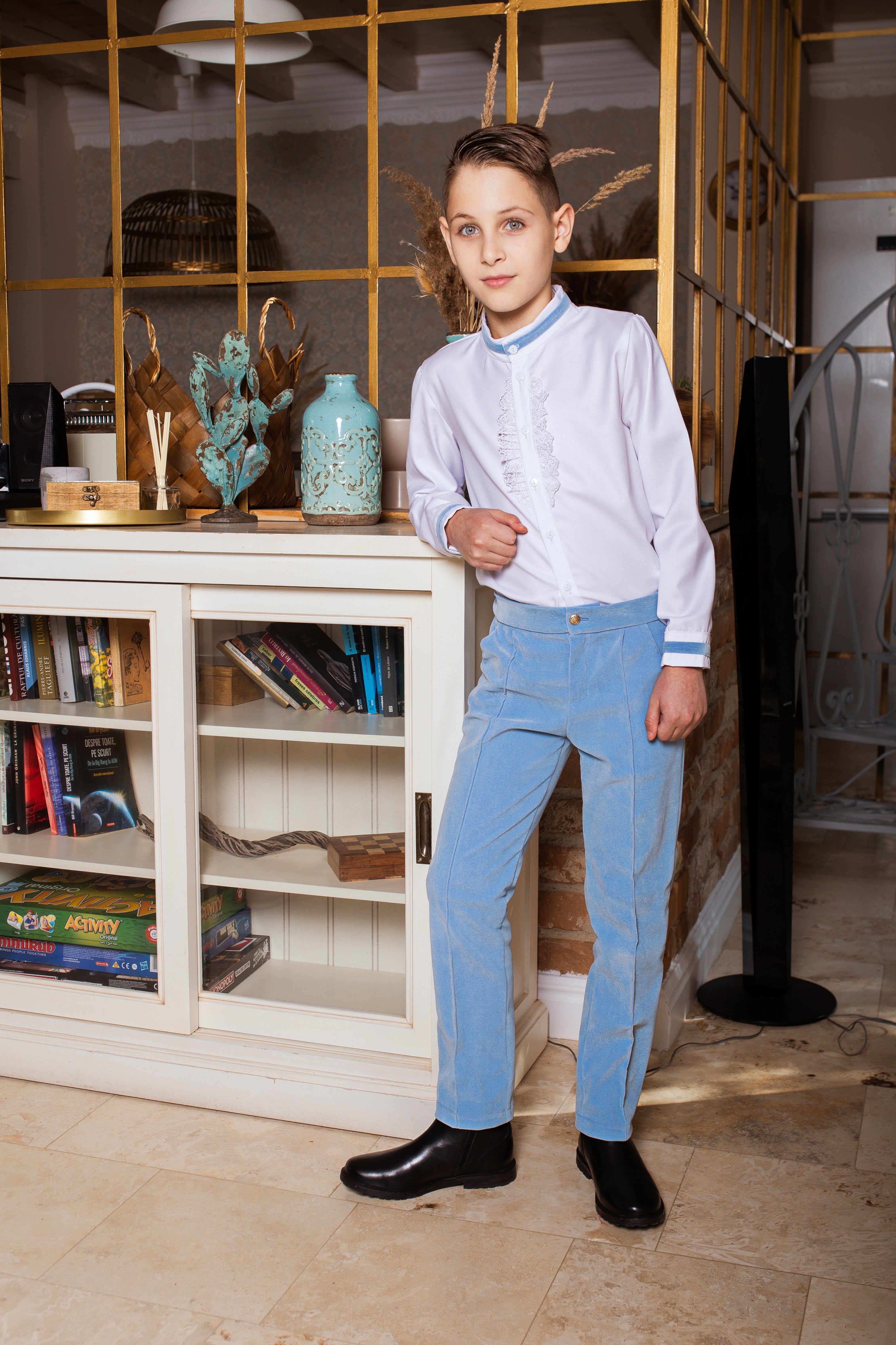 Boys baby blue velvet trousers