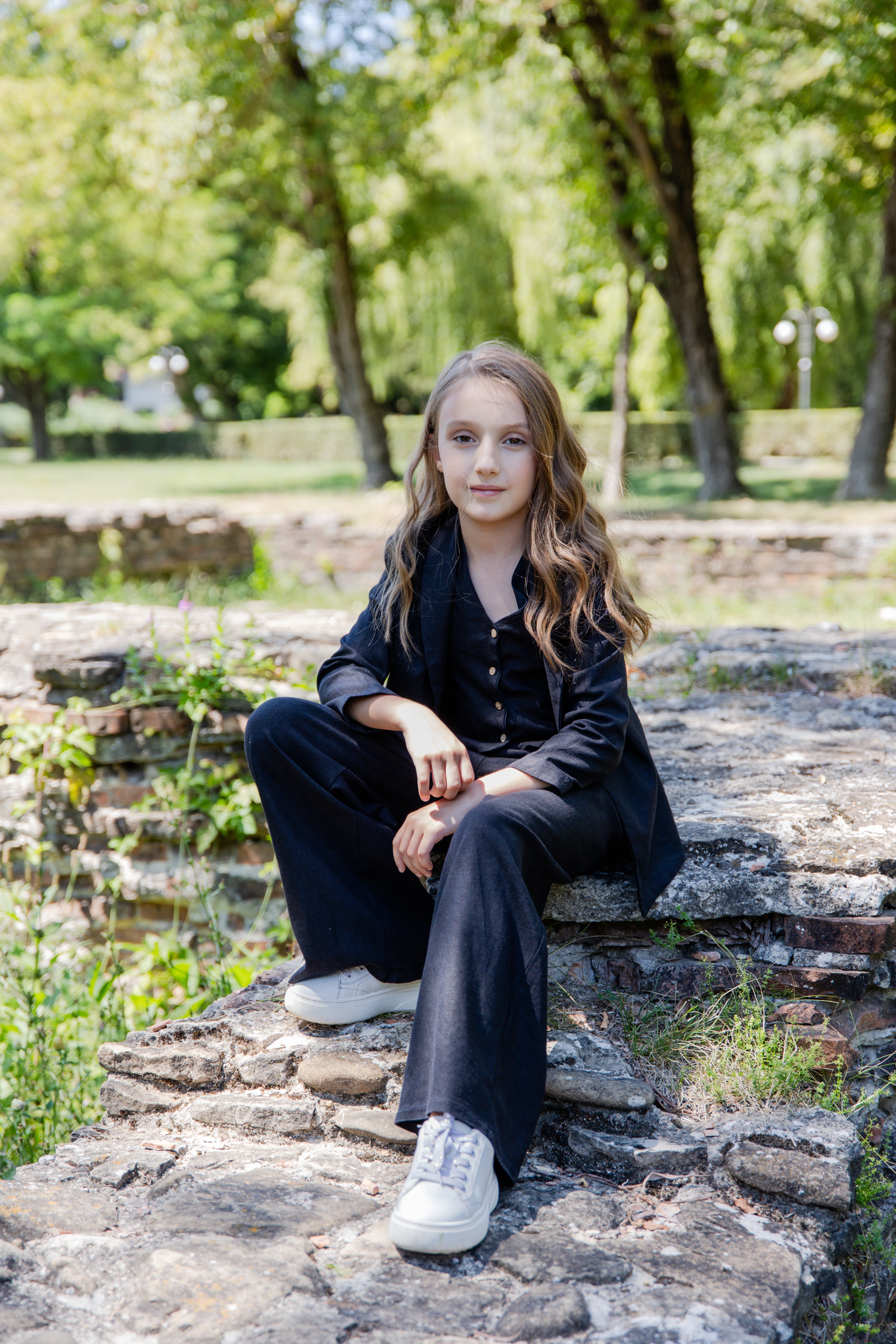 Emma Elegant Pink Linen 3-Piece Suit for Girls – Blazer, Vest, and Flared Trousers