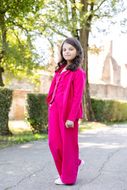 Emma Elegant Black Linen 3-Piece Suit for Girls – Blazer, Vest, and Flared Trousers