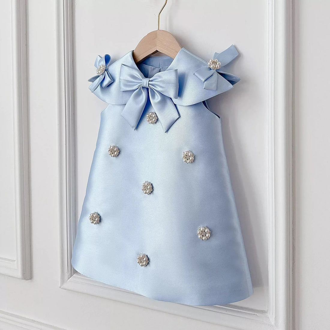 Eden Elegant Blue Gown – Premium Mikado Taffeta with Detachable Collar and Decorative Buttons