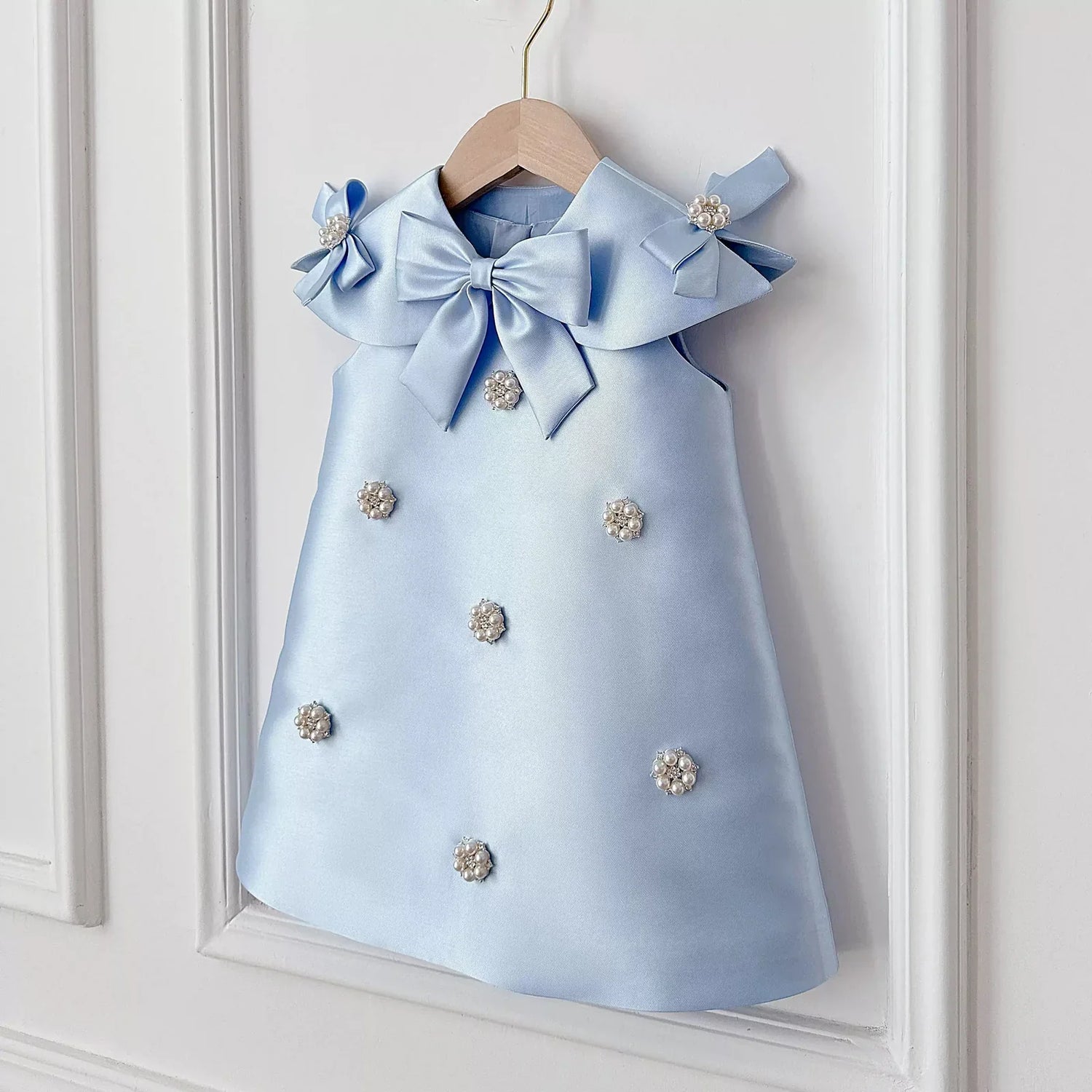 Eden Elegant Blue Gown – Premium Mikado Taffeta with Detachable Collar and Decorative Buttons