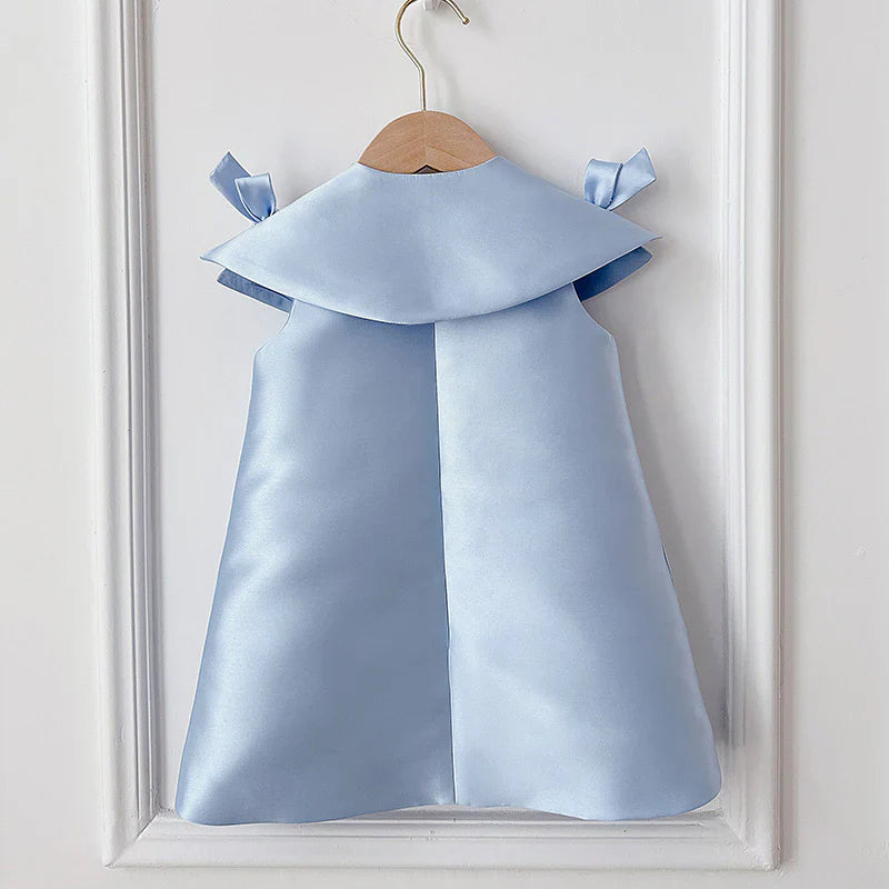 Eden Elegant Blue Gown – Premium Mikado Taffeta with Detachable Collar and Decorative Buttons