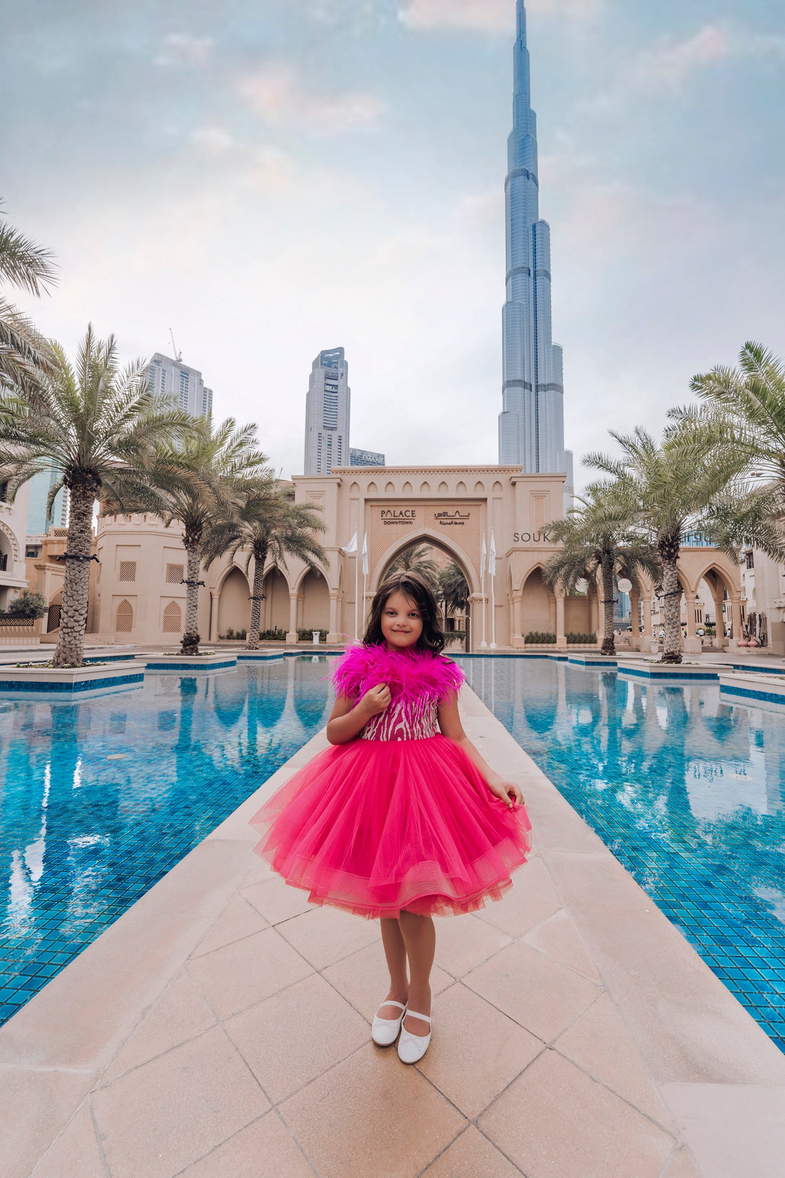 Elegant Fuchsia Dress with Snowflakes for Girls