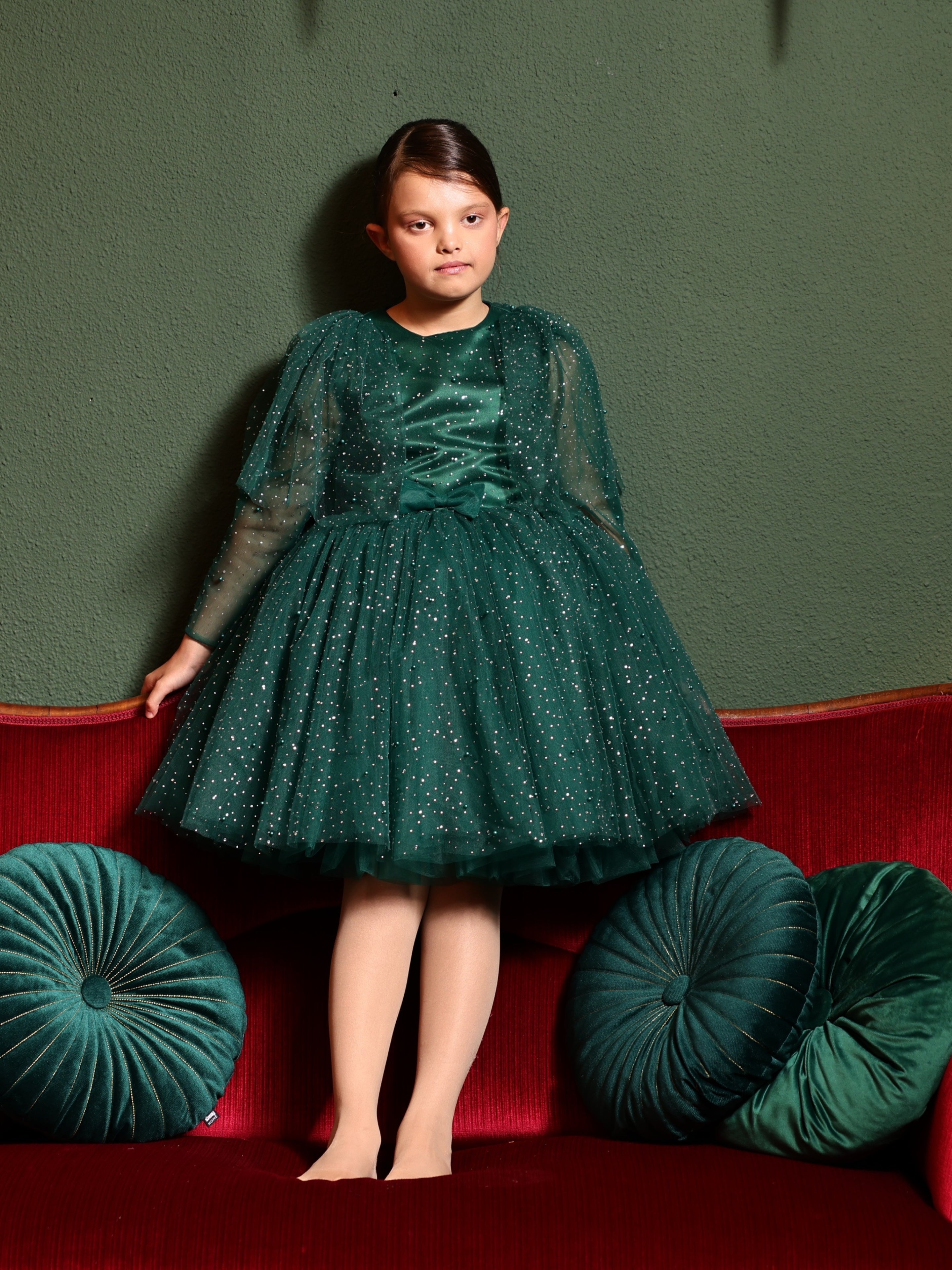 Amira Elegant White Tulle Dress for Girls – Adorned with Shimmering Crystals