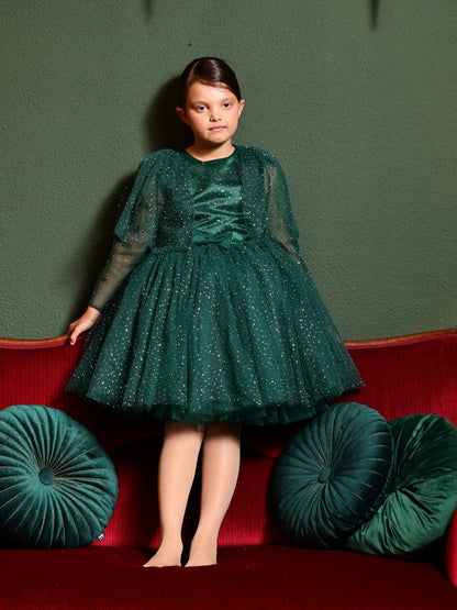 Amira Elegant White Tulle Dress for Girls – Adorned with Shimmering Crystals