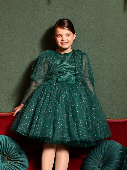 Amira Elegant White Tulle Dress for Girls – Adorned with Shimmering Crystals