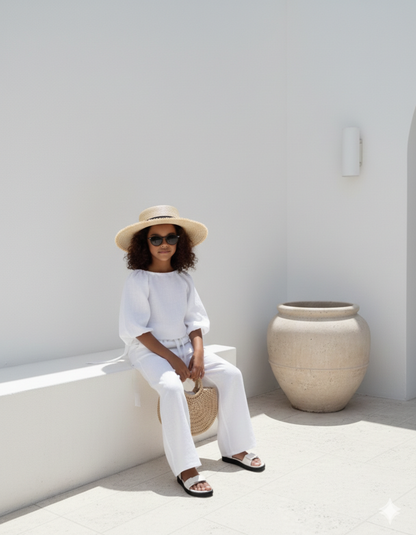 Isla Elegant Light Blue Linen Set for Girls – Flared Trousers and Chic Blouse