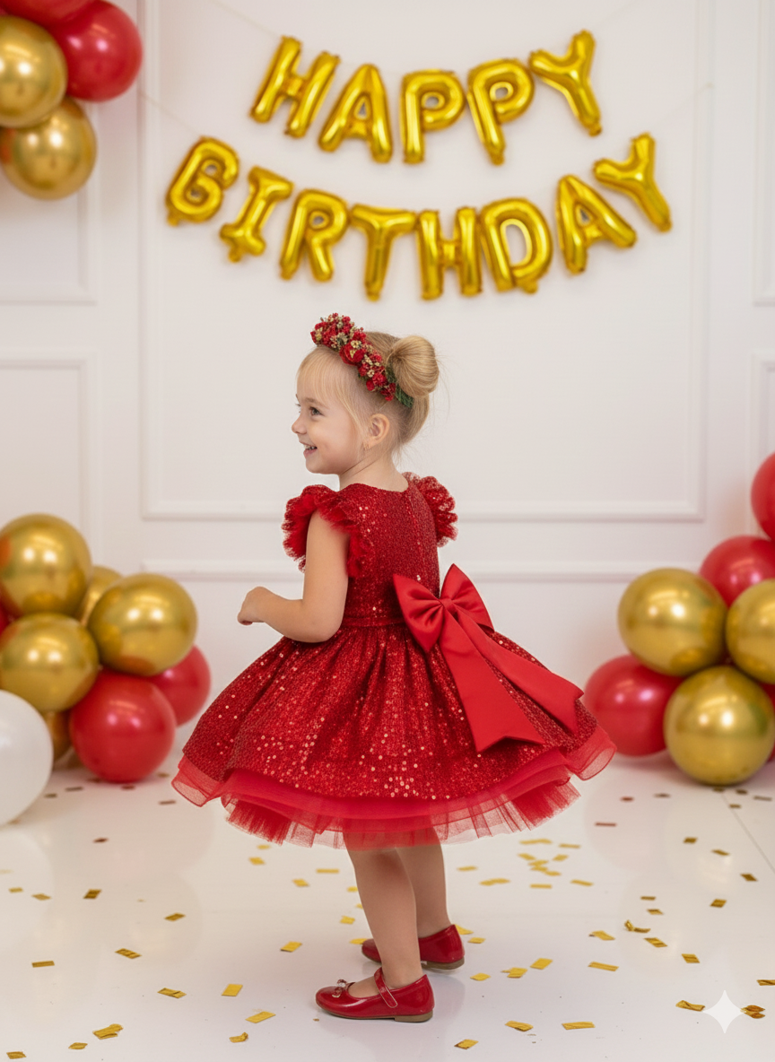 Kiara Elegant Radiant Red Gown – Sparkling Sequins and Voluminous Tulle Skirt