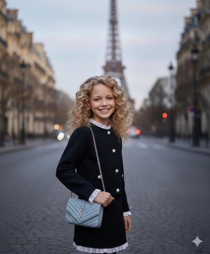 Kim Black Casual Set for Girls – Structured Jacket and Skirt with Poplin Ruffles