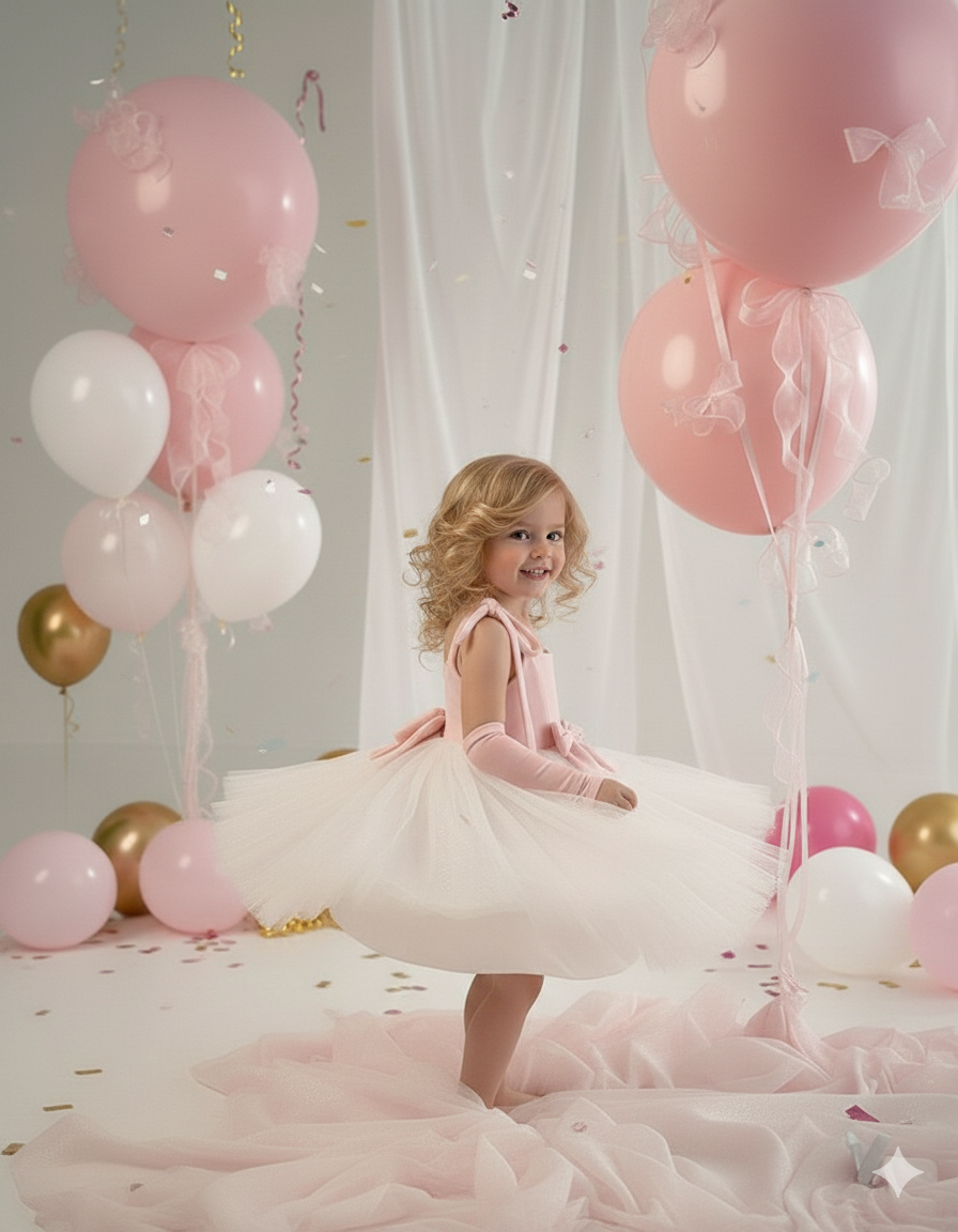 Mia Elegant Pink Velvet and White Tulle Dress for Girls – Accented with Charming Bows