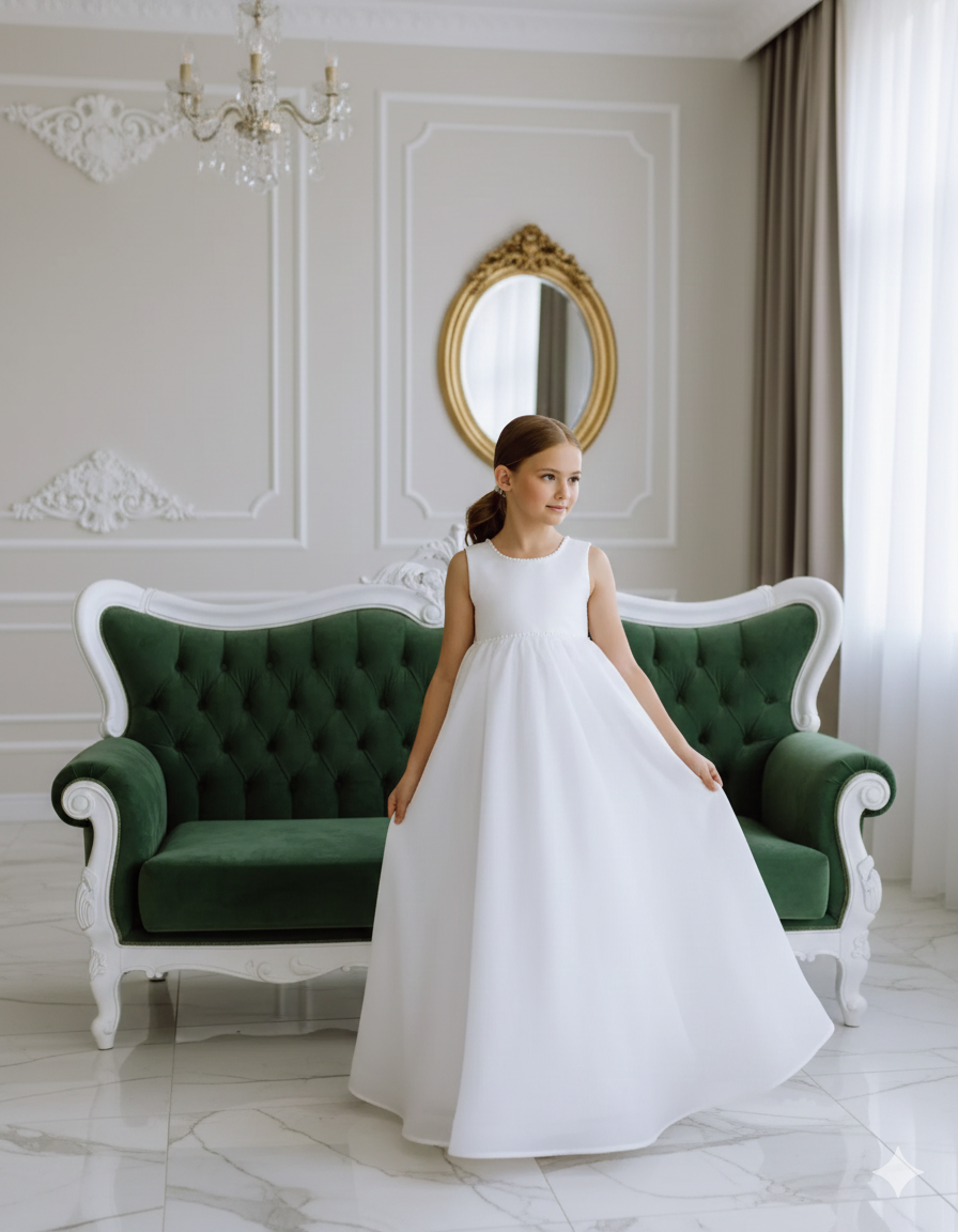 Tina Elegant White Maxi Gown – Premium Ethereal Organza with Hand-Applied Pearls