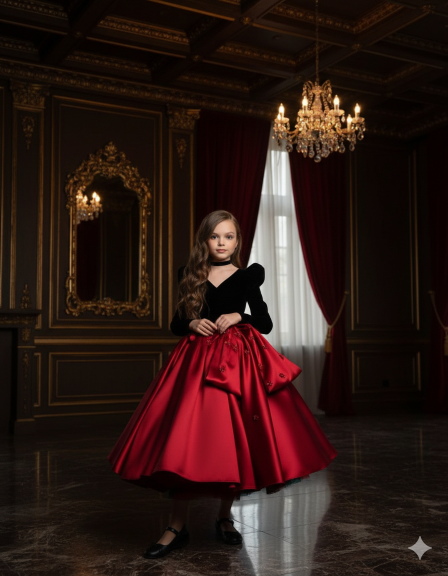 Zendaya Elegant Red Gown – Black Velvet Bodice and Taffeta Skirt with Statement Bow