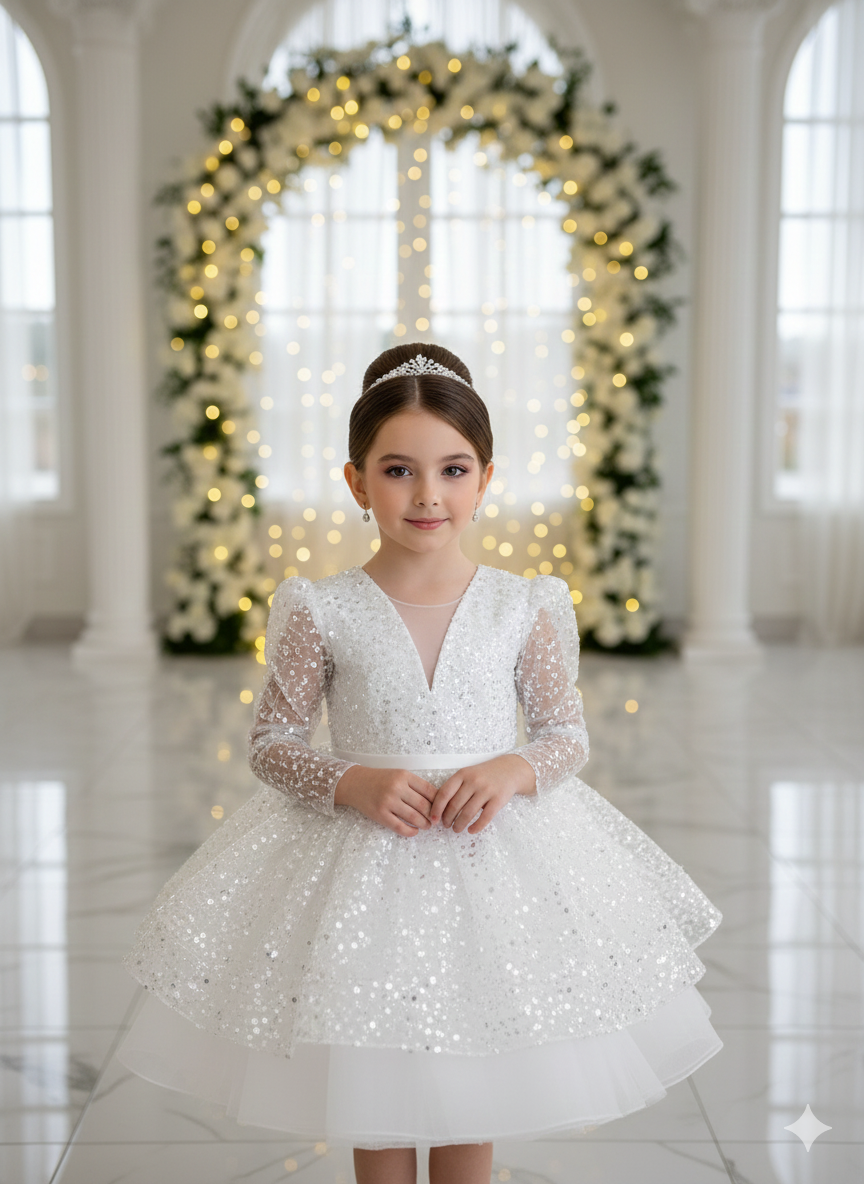 Julieta Elegant White Gown – Long-Sleeved Black Lace Embroidered with Pearls and Sequins