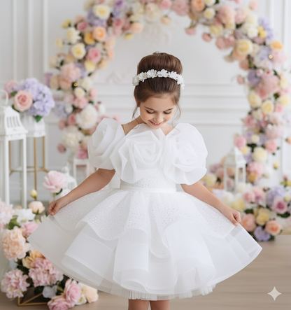 Dakota Elegant White Gown – Intricate Pearl &amp; Sequin Embroidery with Handcrafted Floral Accents