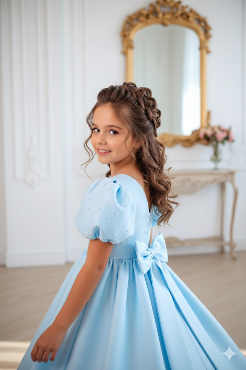 Helen Elegant Sky Blue Maxi Gown – Premium Taffeta with Signature Statement Back Bow