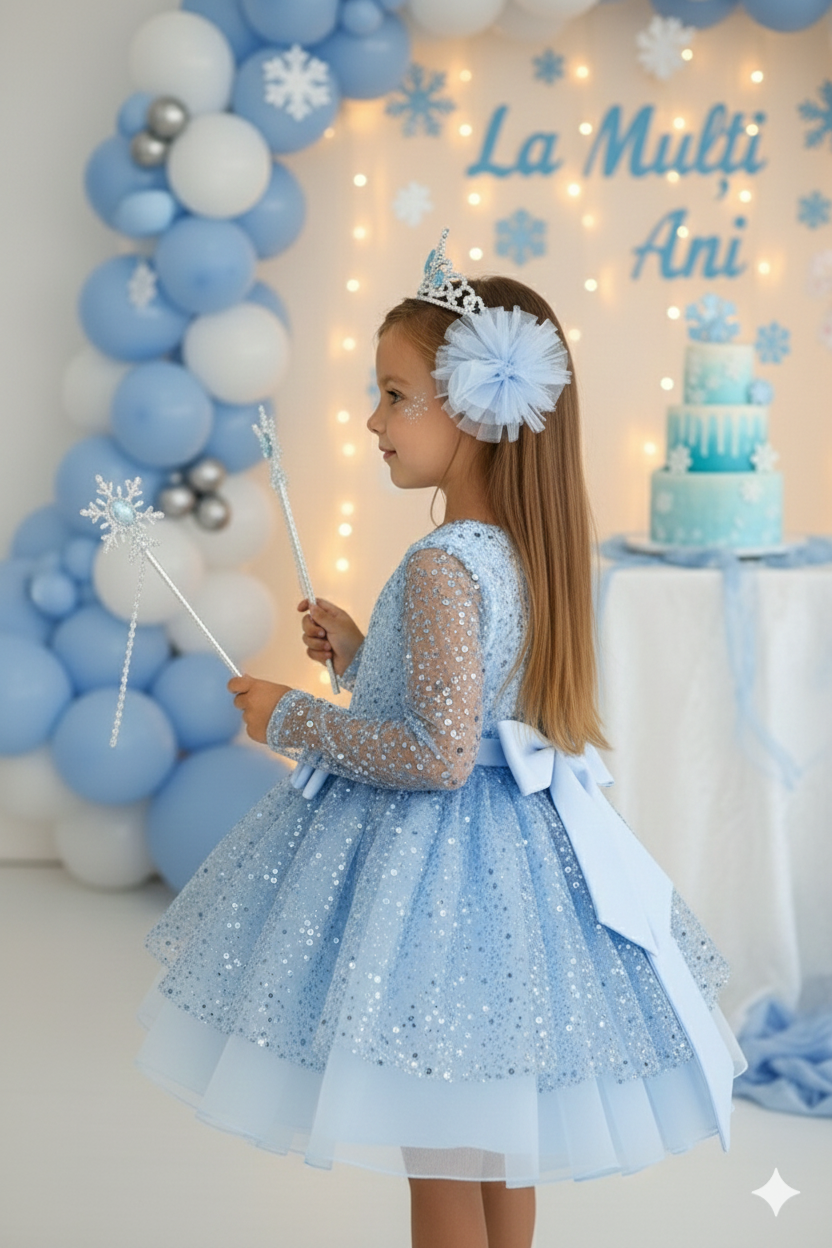 Alis Elegant Sky Blue Gown – Long-Sleeved Tulle and Lace Embroidered with Pearls &amp; Sequins
