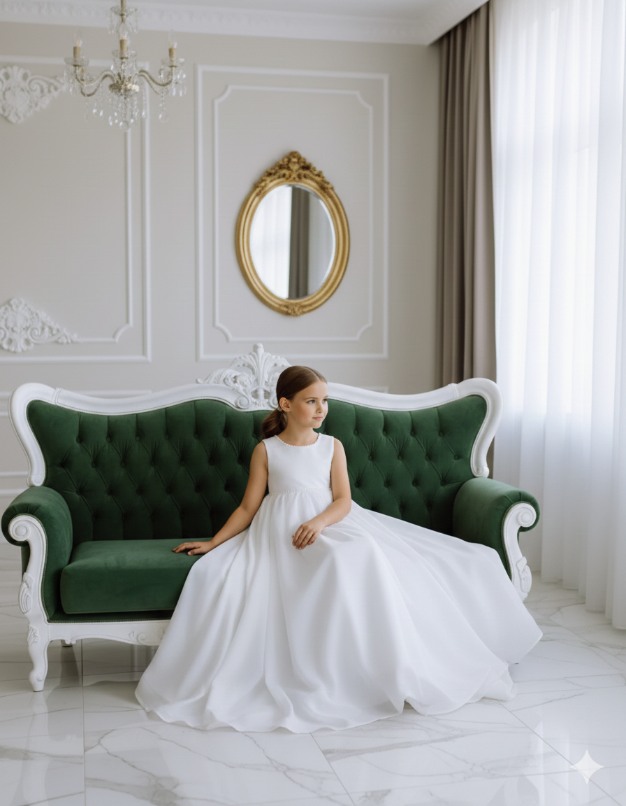 Tina Elegant White Maxi Gown – Premium Ethereal Organza with Hand-Applied Pearls