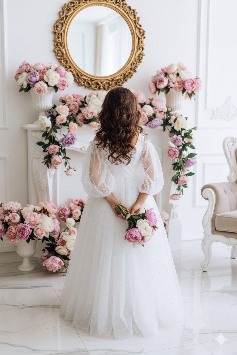 Saraia Elegant White Maxi Gown – Premium Taffeta and Pearl-Encrusted Tulle
