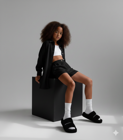 Defne Black Muslin Casual Set for Girls – Oversize Shirt and Shorts