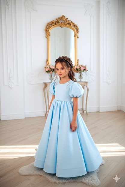 Helen Elegant Sky Blue Maxi Gown – Premium Taffeta with Signature Statement Back Bow